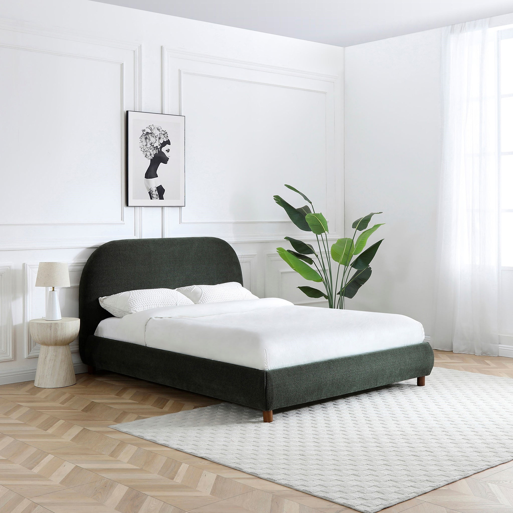 Langford Upholstered Bed Frame Olive King from Roseland Furniture