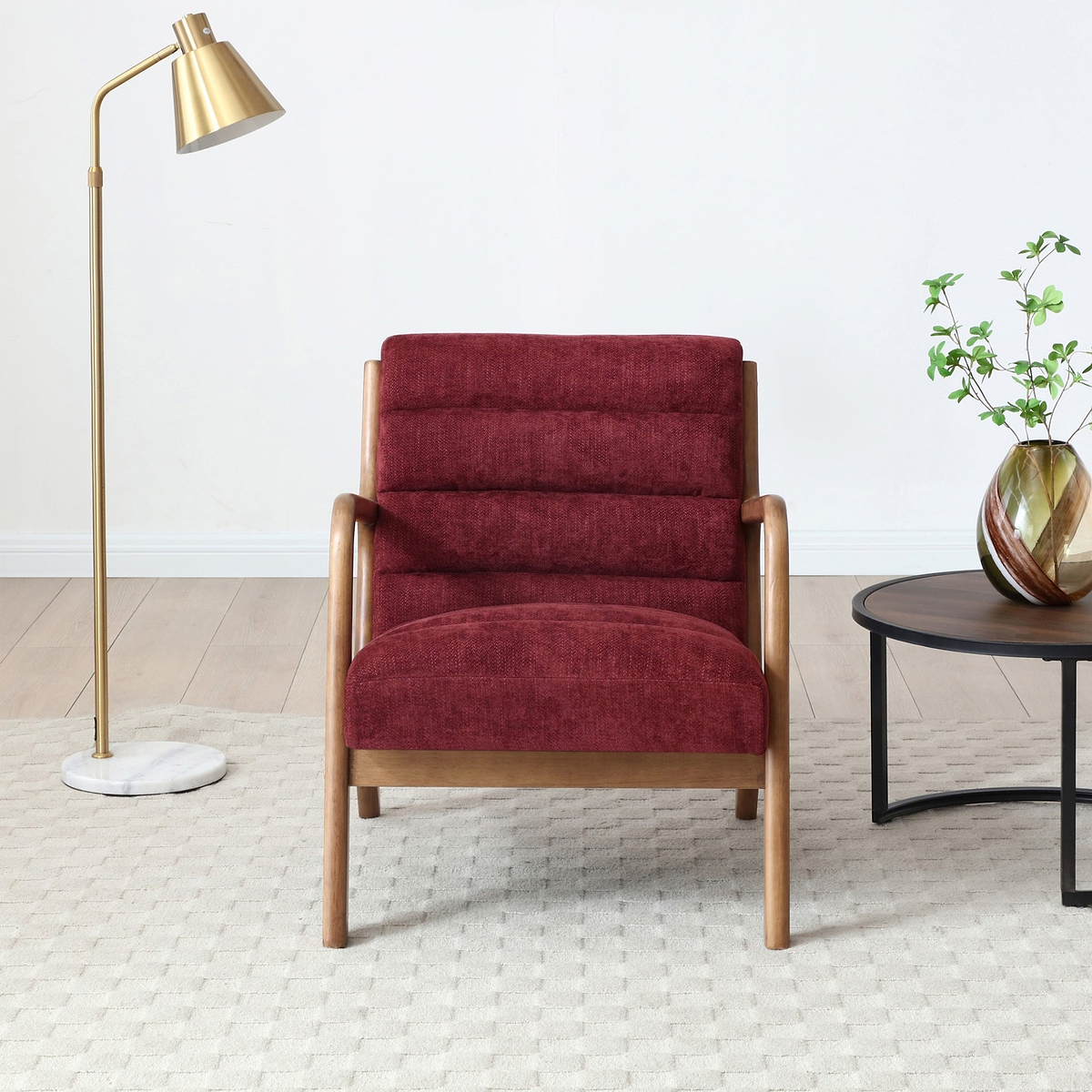 Jonah Wine Red Ribbed Accent Chair from Roseland Furniture