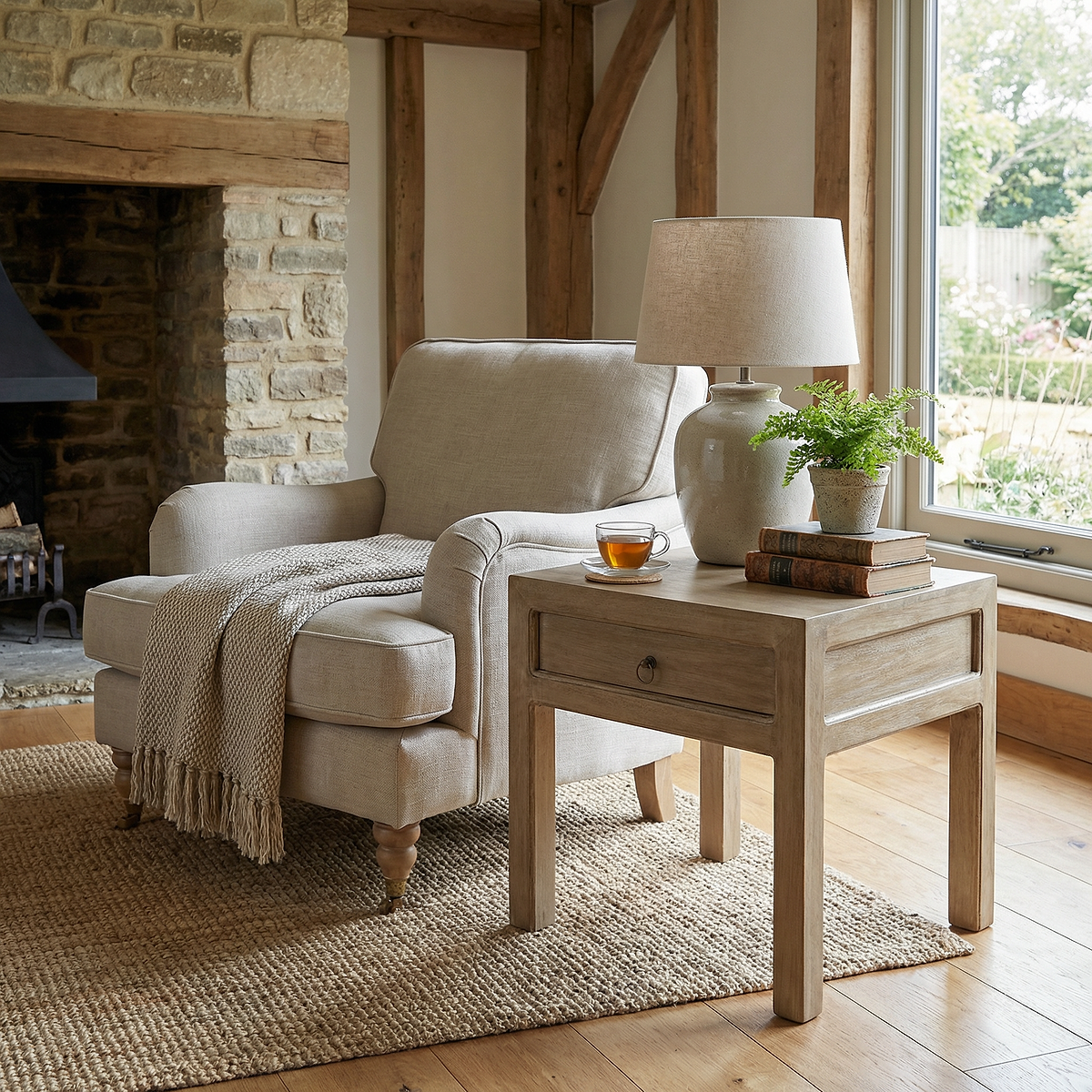 Amal Mango Wood 1 Drawer Lamp Table from Roseland Furniture