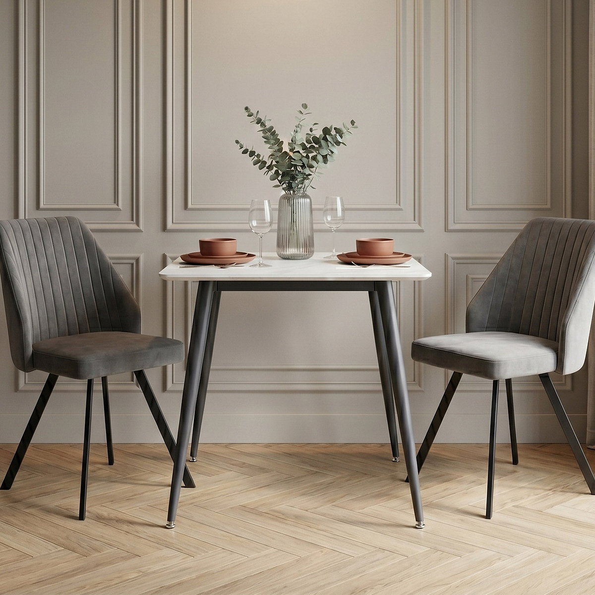 Avril White Sintered Stone 75cm Square Dining Table from Roseland Furniture