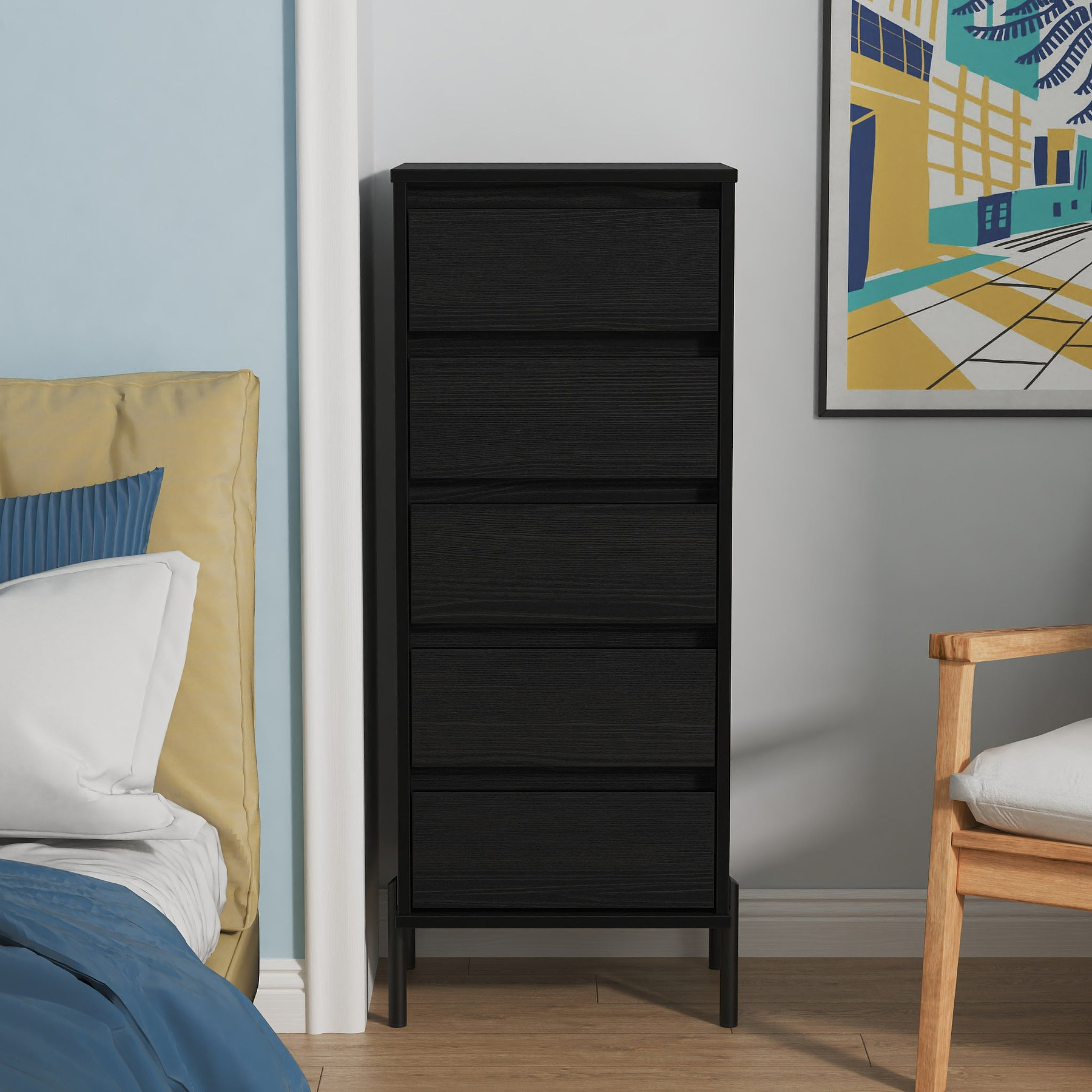 Axton 5 Drawer Tall Boy Chest Black Ash from Roseland Furniture