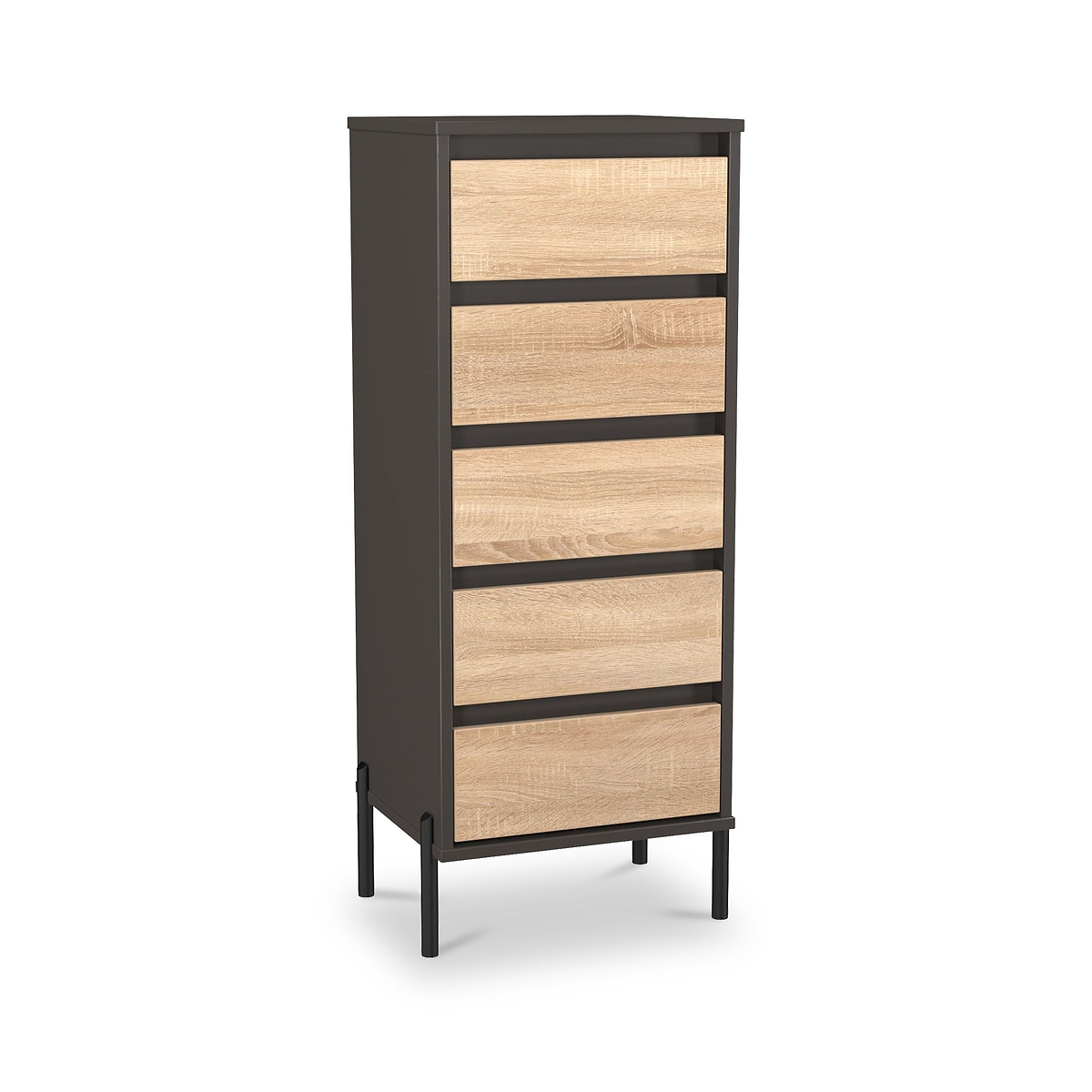 Axton 5 Drawer Tall Boy Chest Oak Graphite from Roseland Furniture