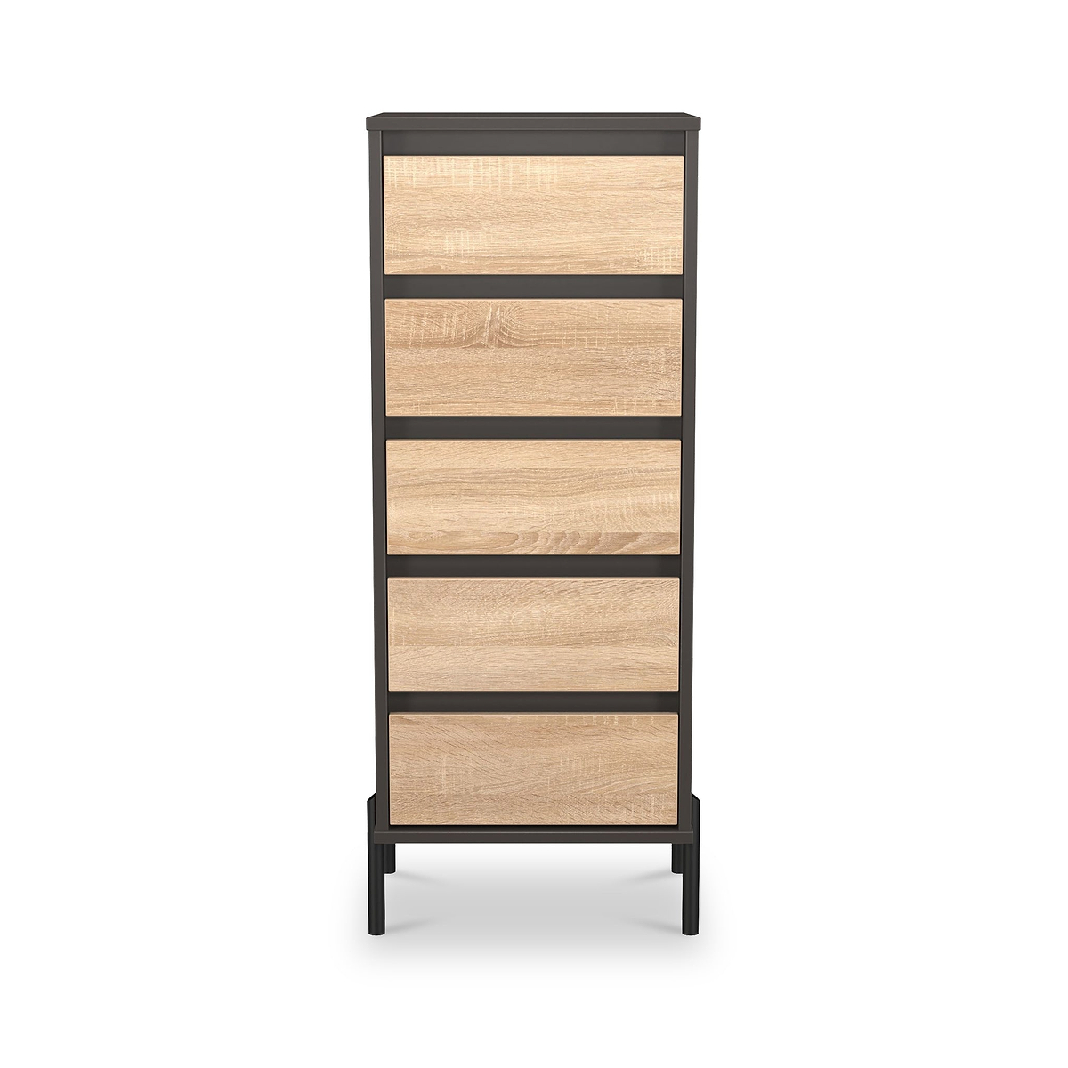 Axton 5 Drawer Tall Boy Chest Oak Graphite from Roseland Furniture
