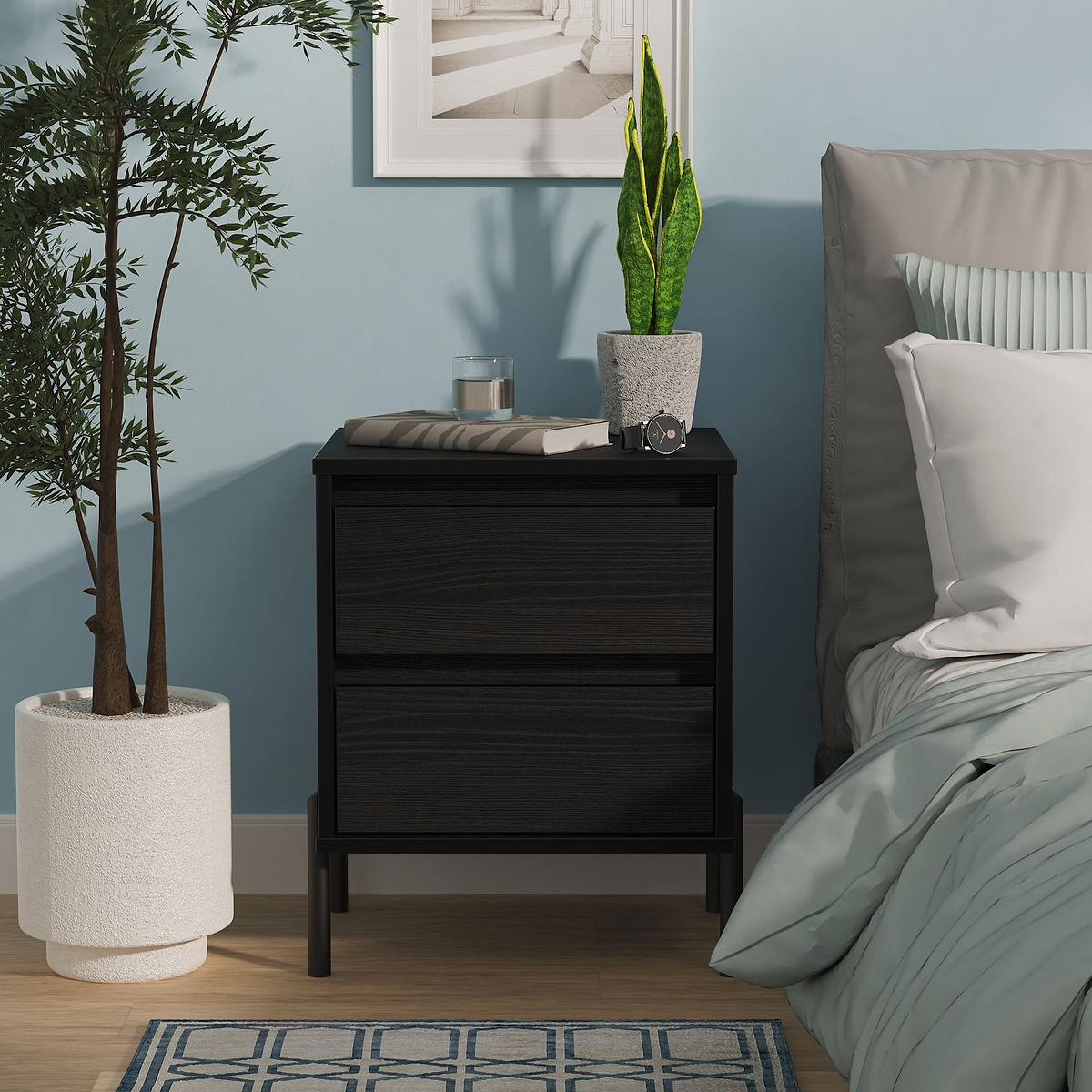 Axton 2 Drawer Bedside Black Ash from Roseland Furniture