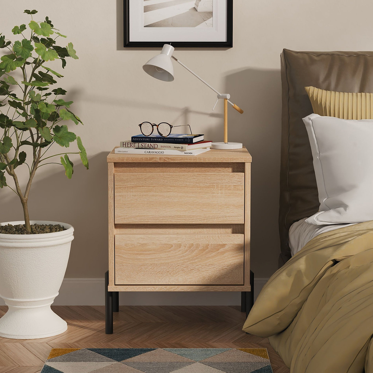 Axton 2 Drawer Bedside Oak from Roseland Furniture