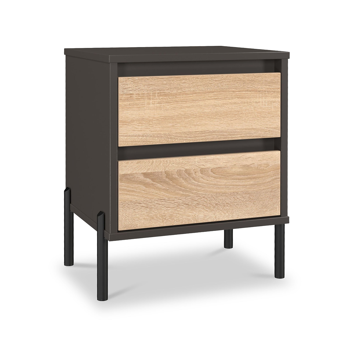 Axton 2 Drawer Bedside Oak Graphite from Roseland Furniture