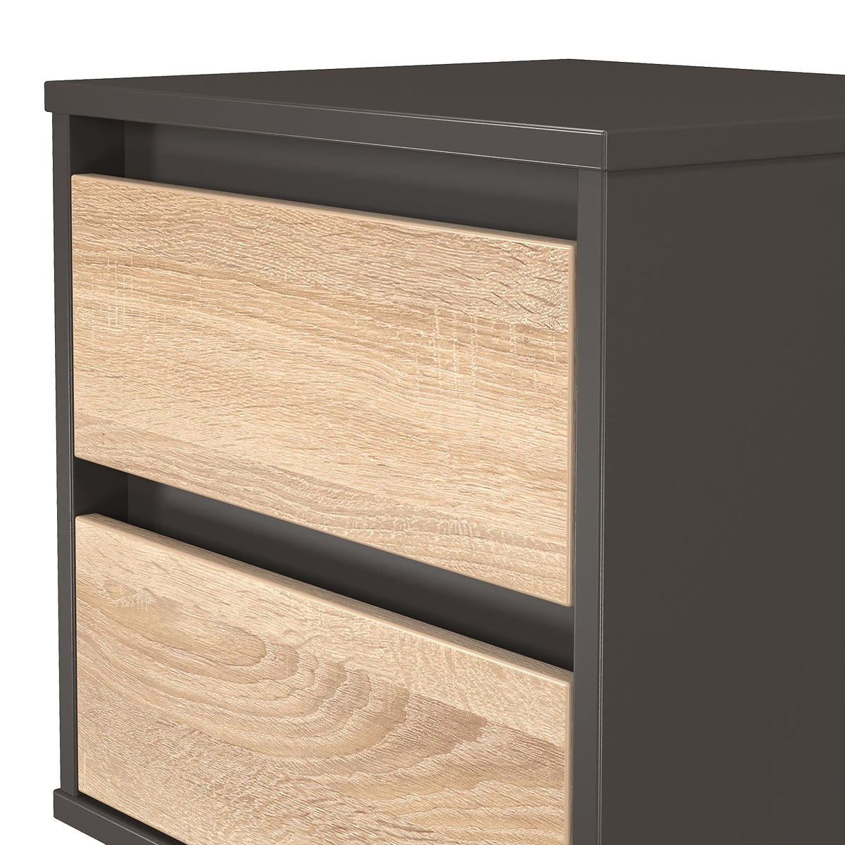 Axton 2 Drawer Bedside Oak Graphite from Roseland Furniture