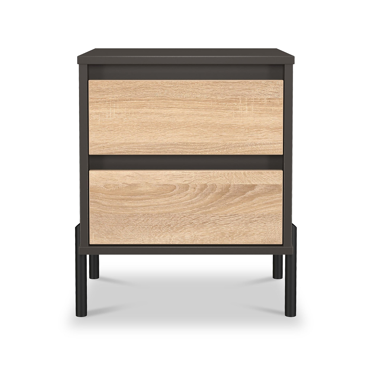 Axton 2 Drawer Bedside Oak Graphite from Roseland Furniture