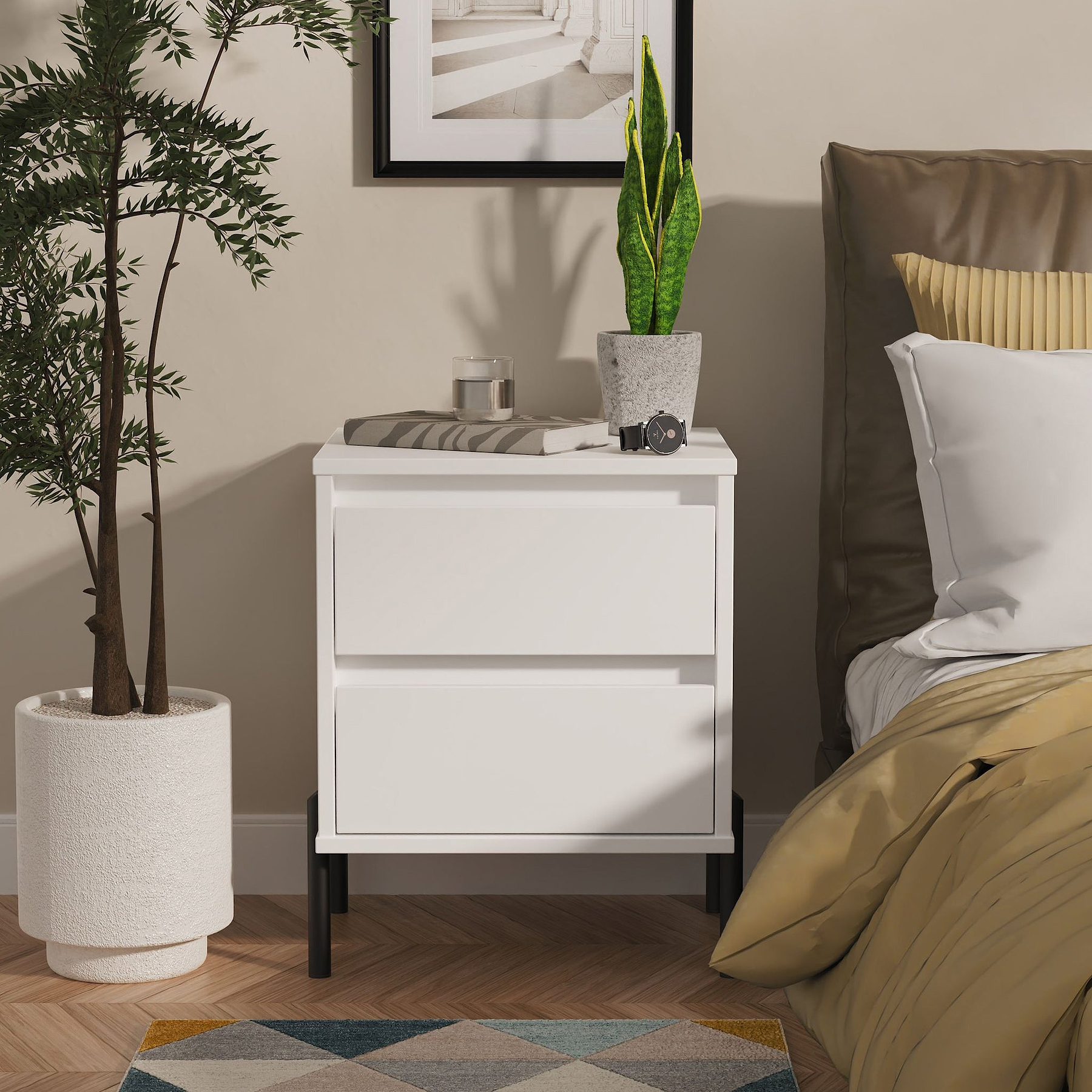 Axton 2 Drawer Bedside White Matt from Roseland Furniture