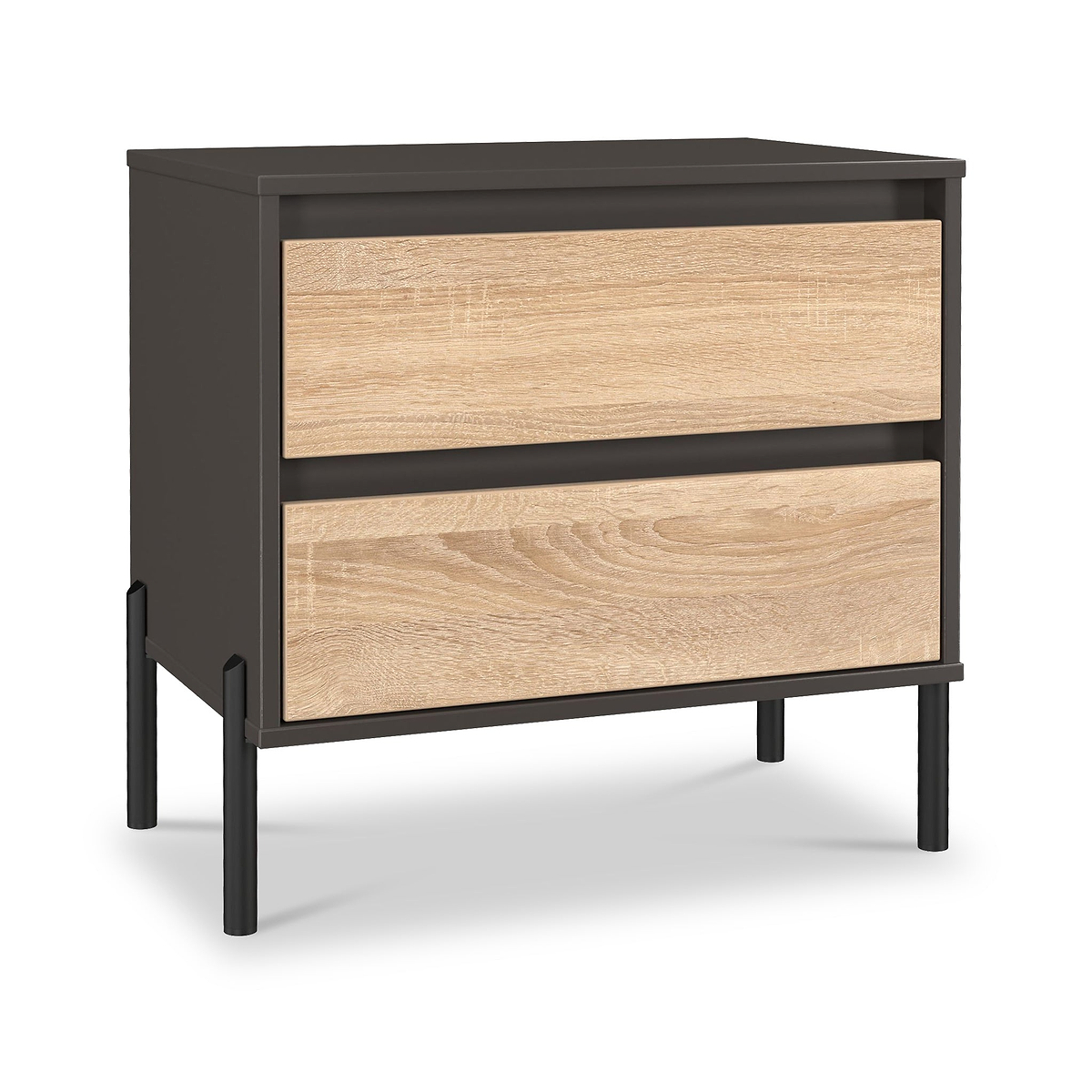 Axton 2 Drawer Wide Bedside Oak Graphite from Roseland Furniture