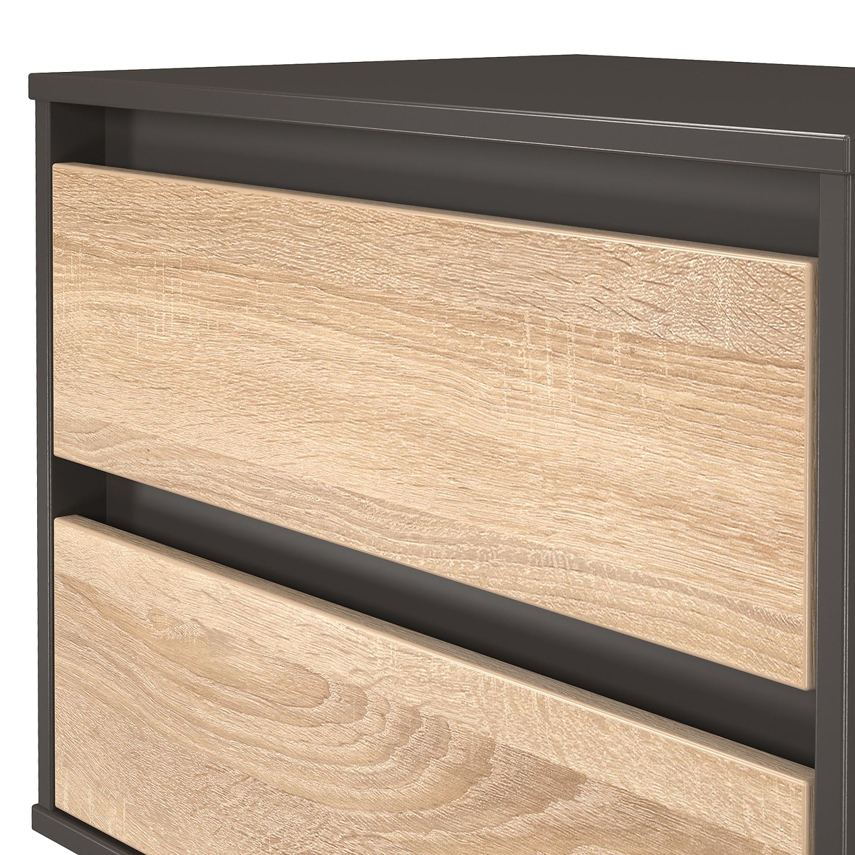 Axton 2 Drawer Wide Bedside Oak Graphite from Roseland Furniture