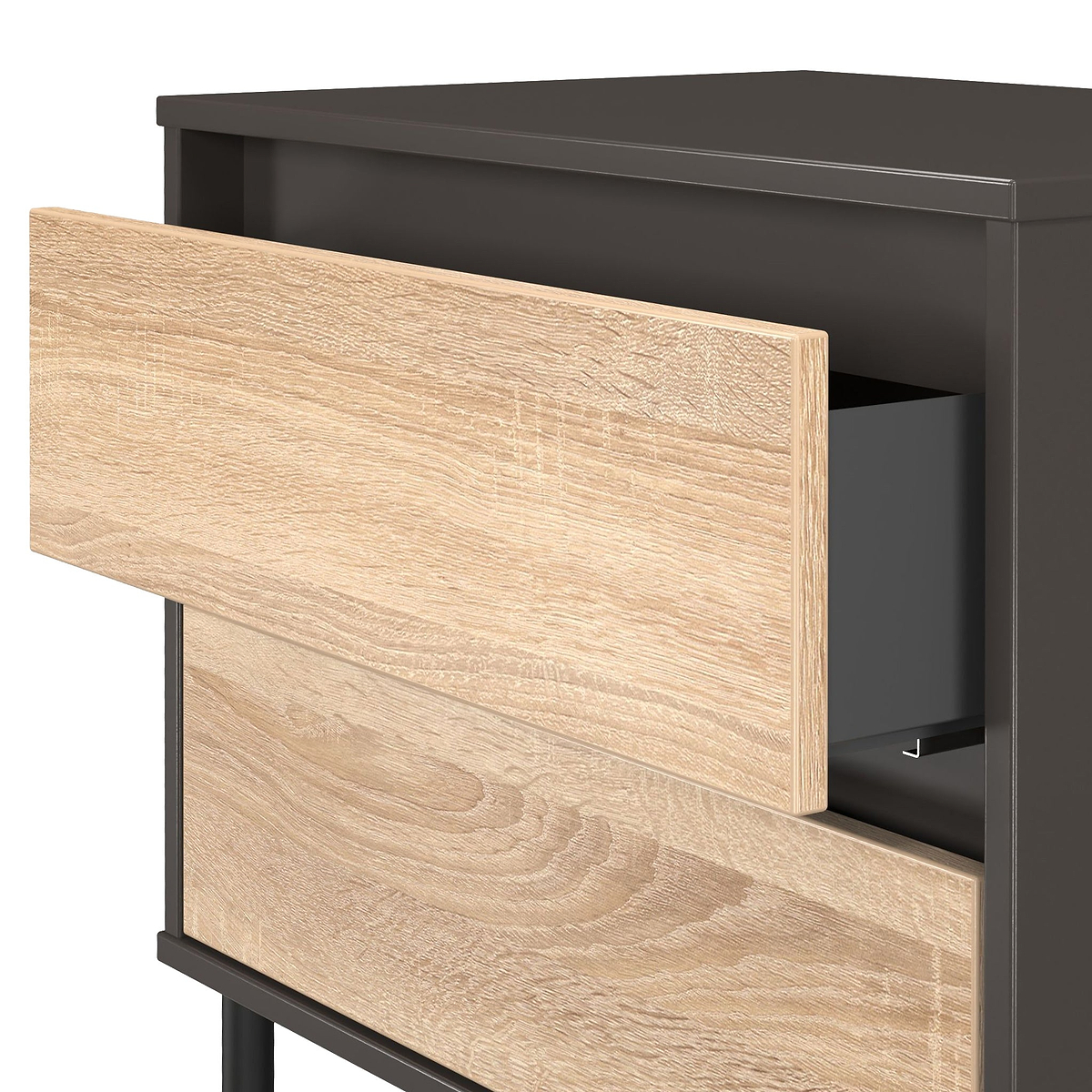 Axton 2 Drawer Wide Bedside Oak Graphite from Roseland Furniture