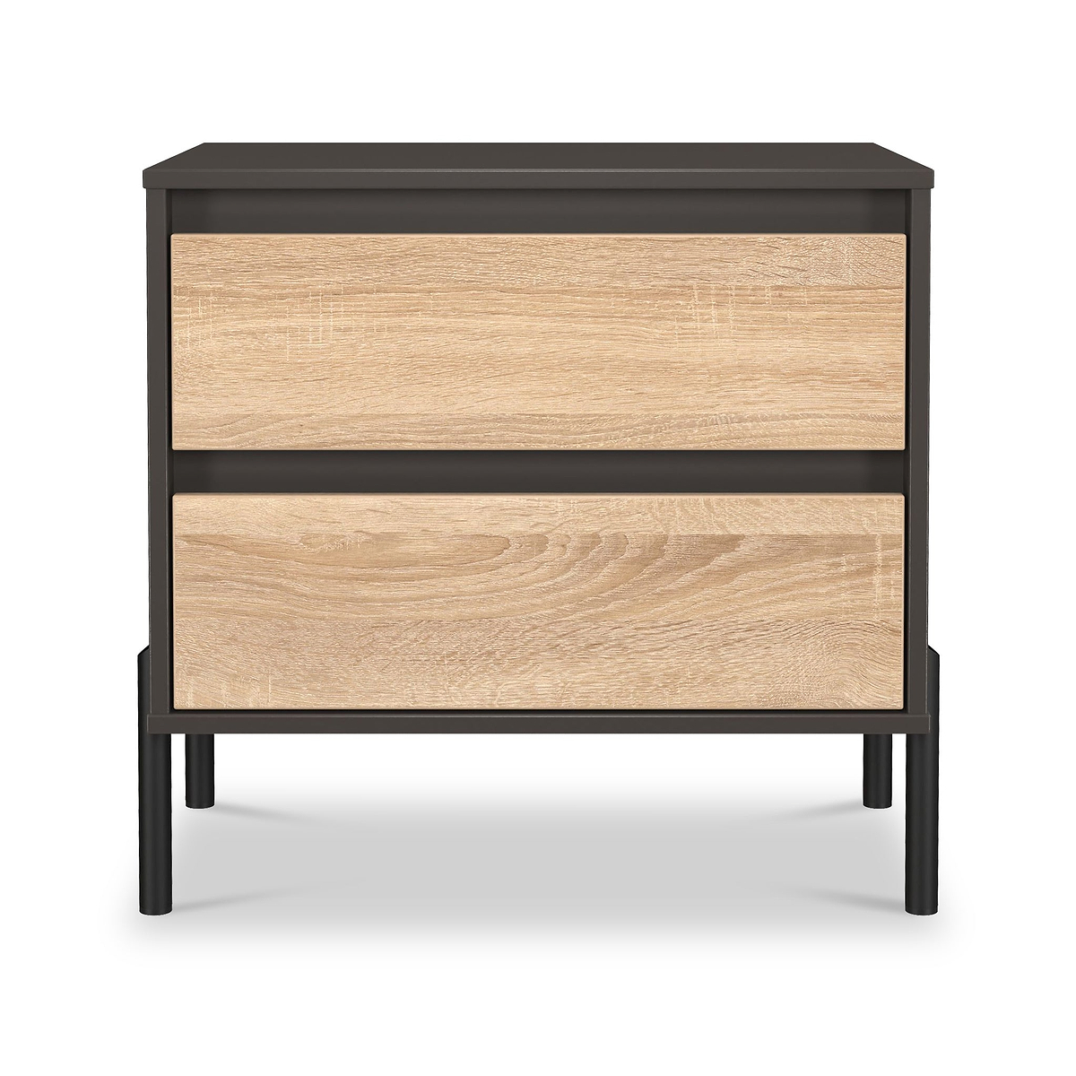 Axton 2 Drawer Wide Bedside Oak Graphite from Roseland Furniture