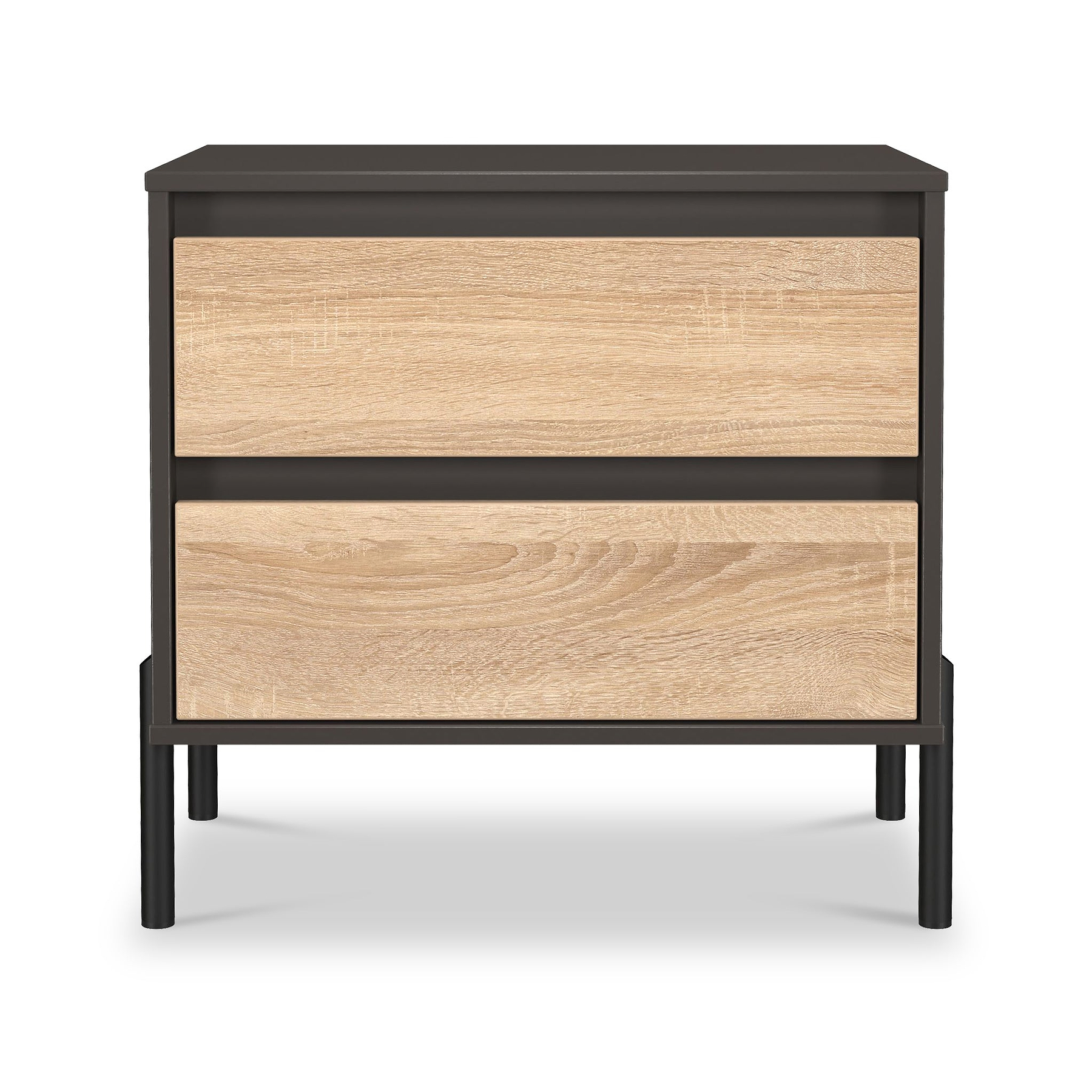 Axton 2 Drawer Wide Bedside Oak Graphite from Roseland Furniture