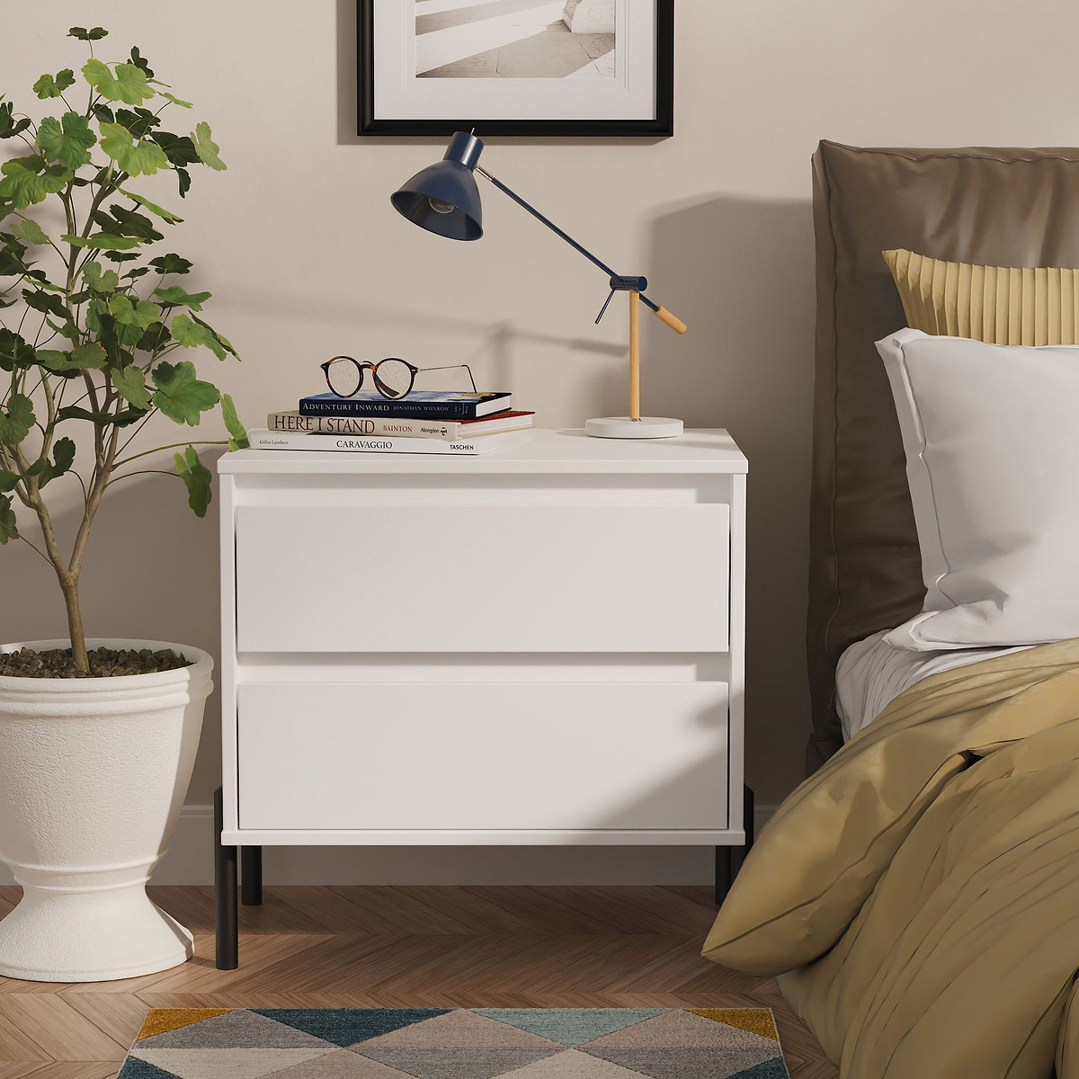 Axton 2 Drawer Wide Bedside White Matt from Roseland Furniture