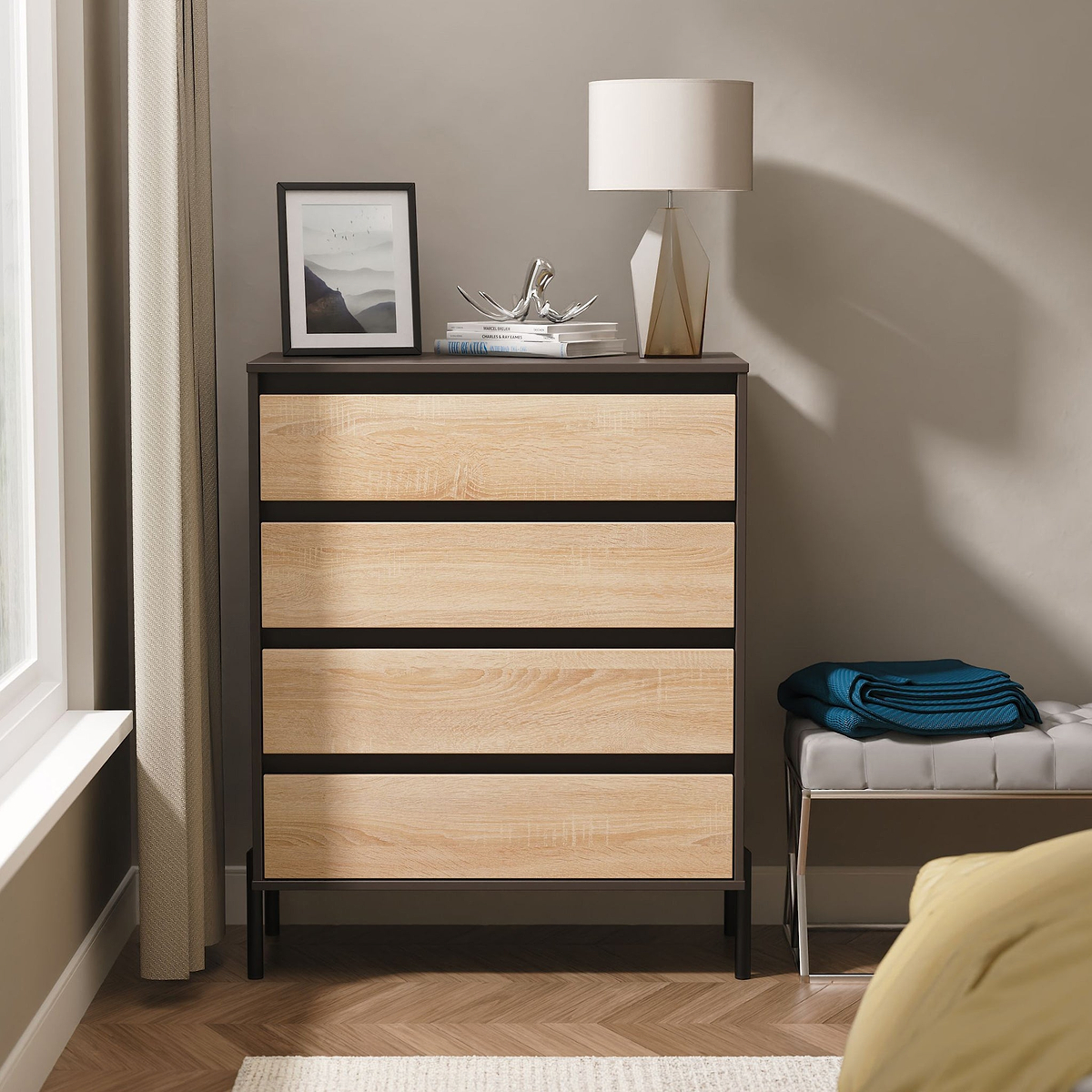 Axton 4 Drawer Chest Oak Graphite from Roseland Furniture