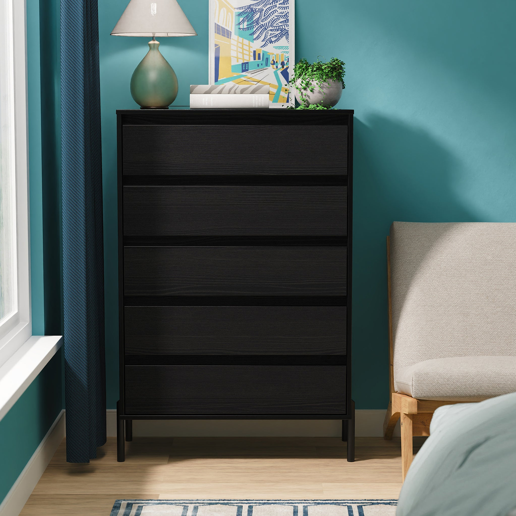 Axton 5 Drawer Chest Black Ash from Roseland Furniture
