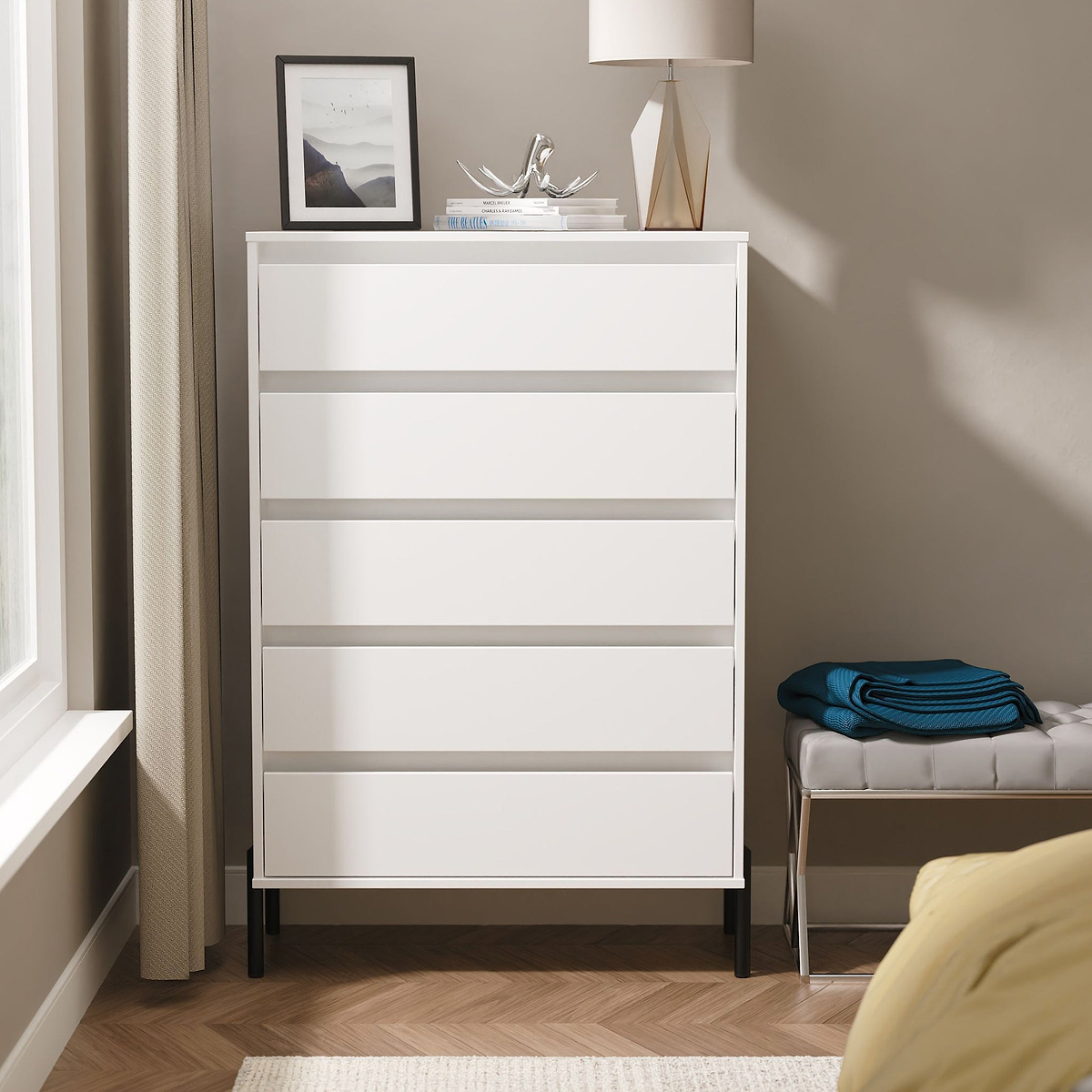 Axton 5 Drawer Chest White Matt from Roseland Furniture
