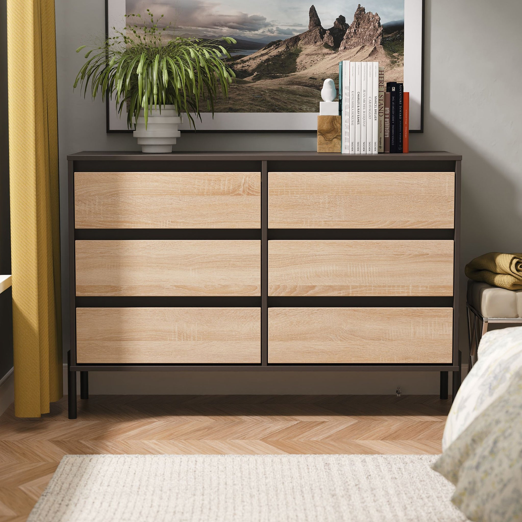 Axton 6 Drawer Chest Oak Graphite from Roseland Furniture