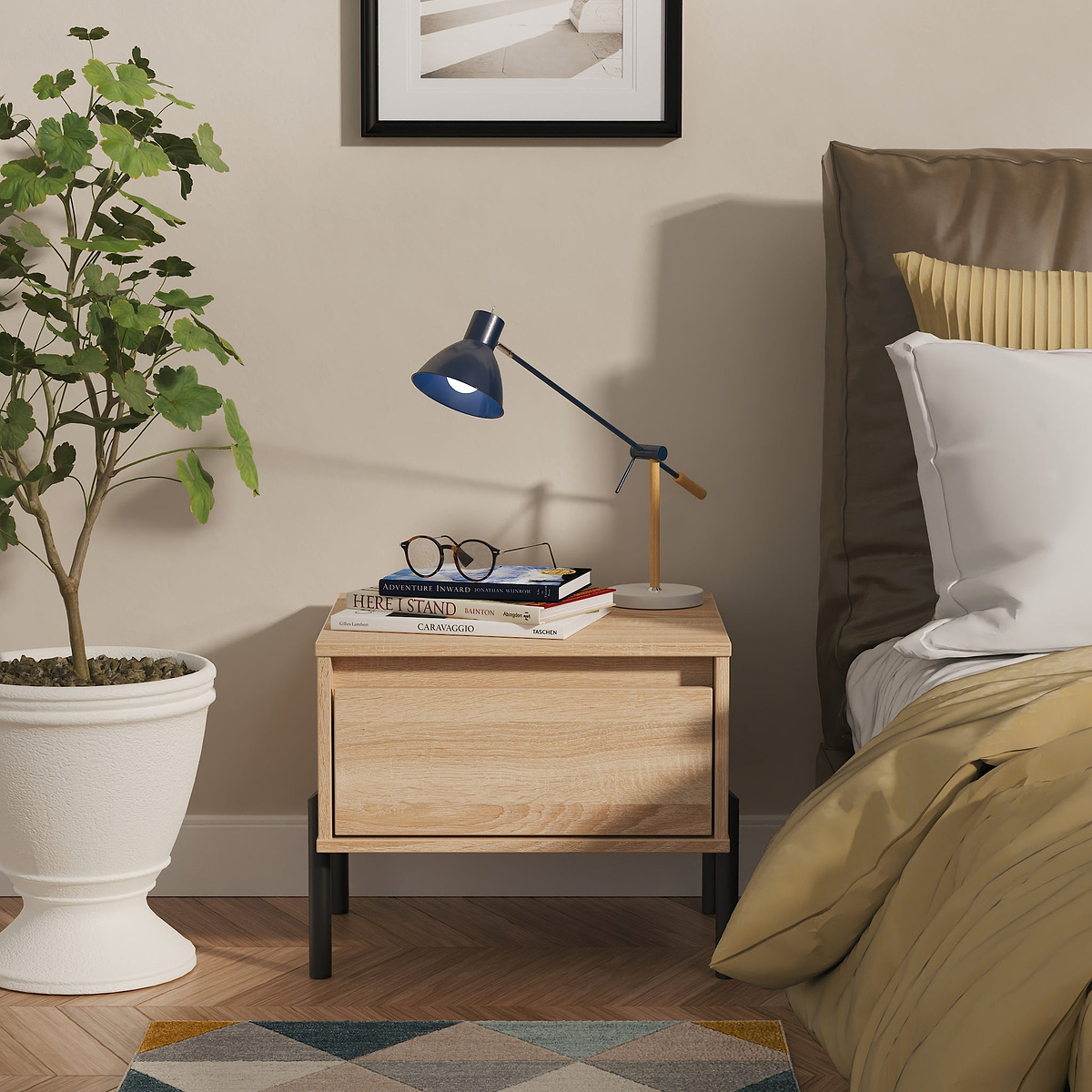 Axton 1 Drawer Bedside Oak from Roseland Furniture