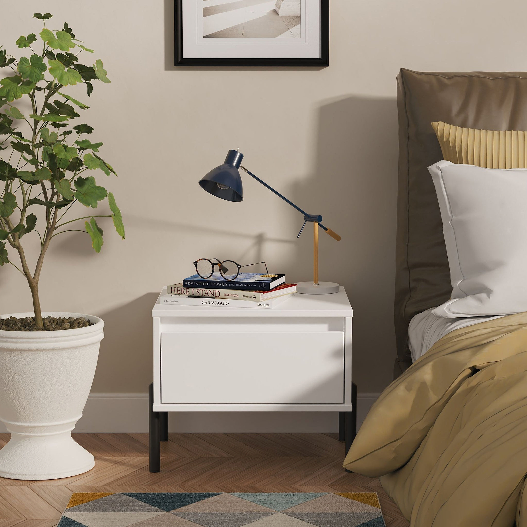 Axton 1 Drawer Bedside White Matt from Roseland Furniture