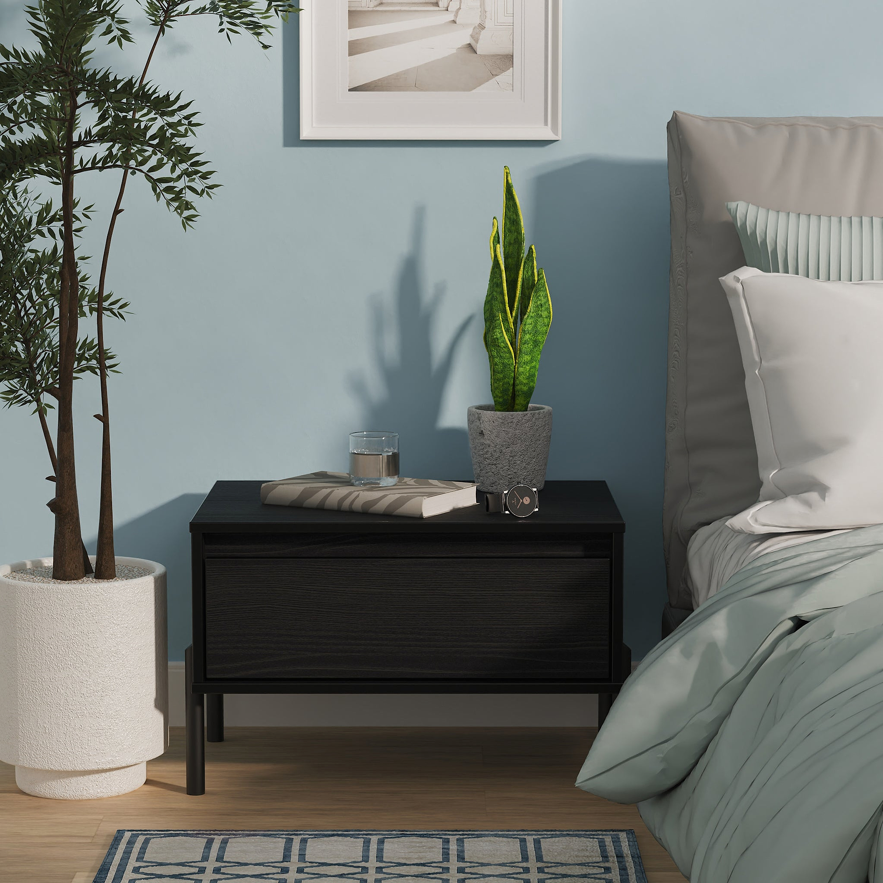 Axton1 Drawer Wide Bedside Black Ash from Roseland Furniture