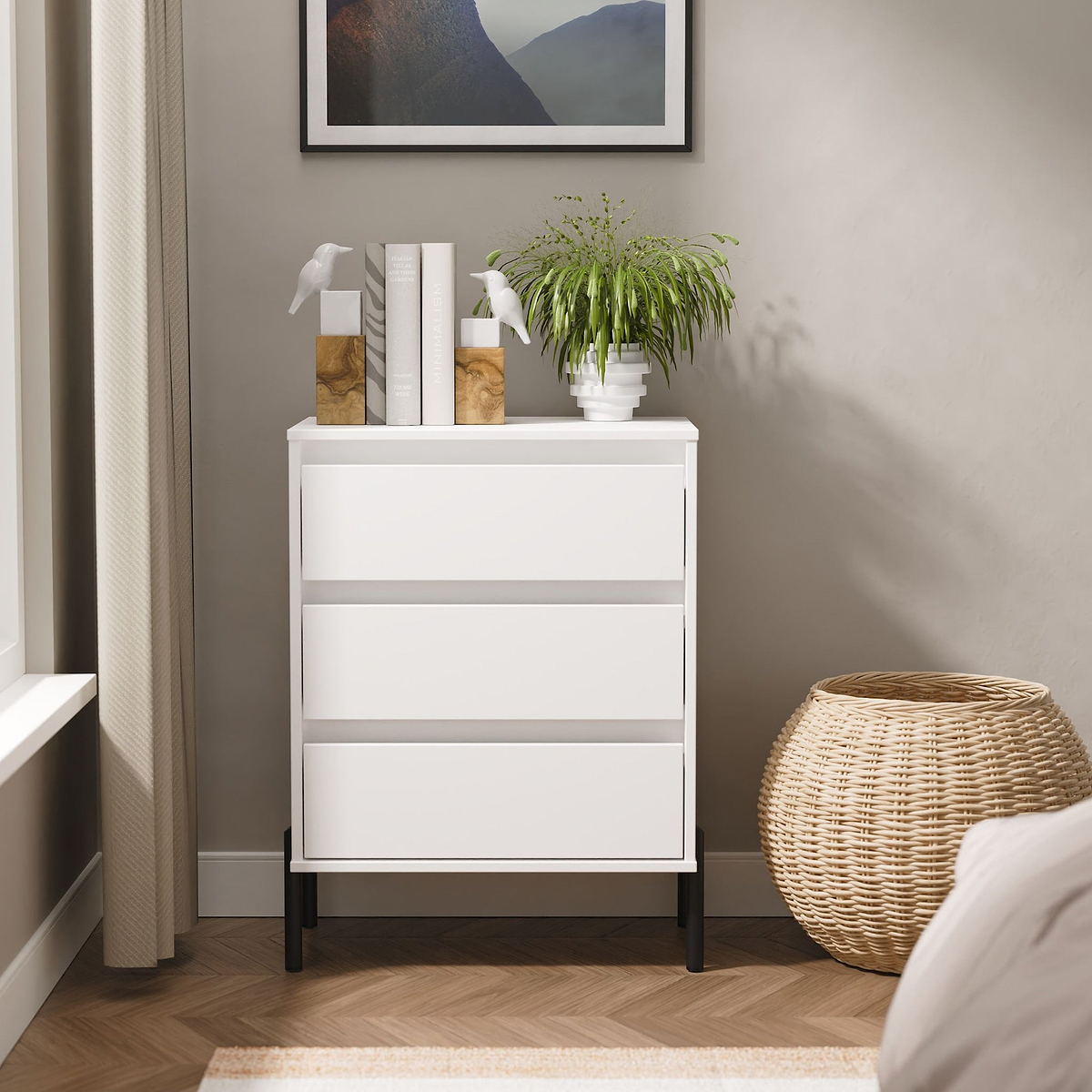 Axton 3 Drawer Compact Chest White Matt from Roseland Furniture