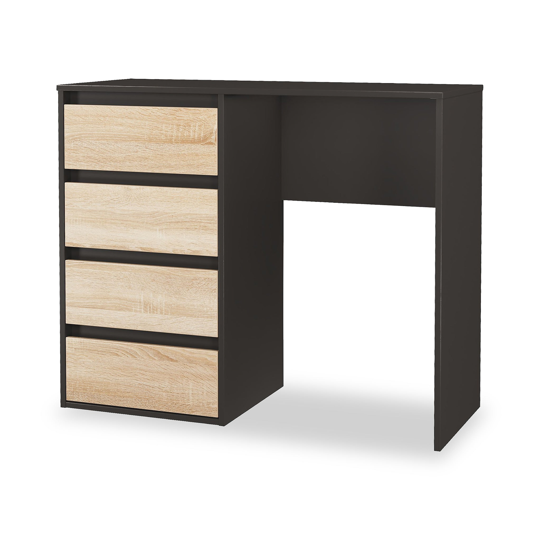 Axton 4 Drawer Dressing Table Oak Graphite Angle2 from Roseland Furniture