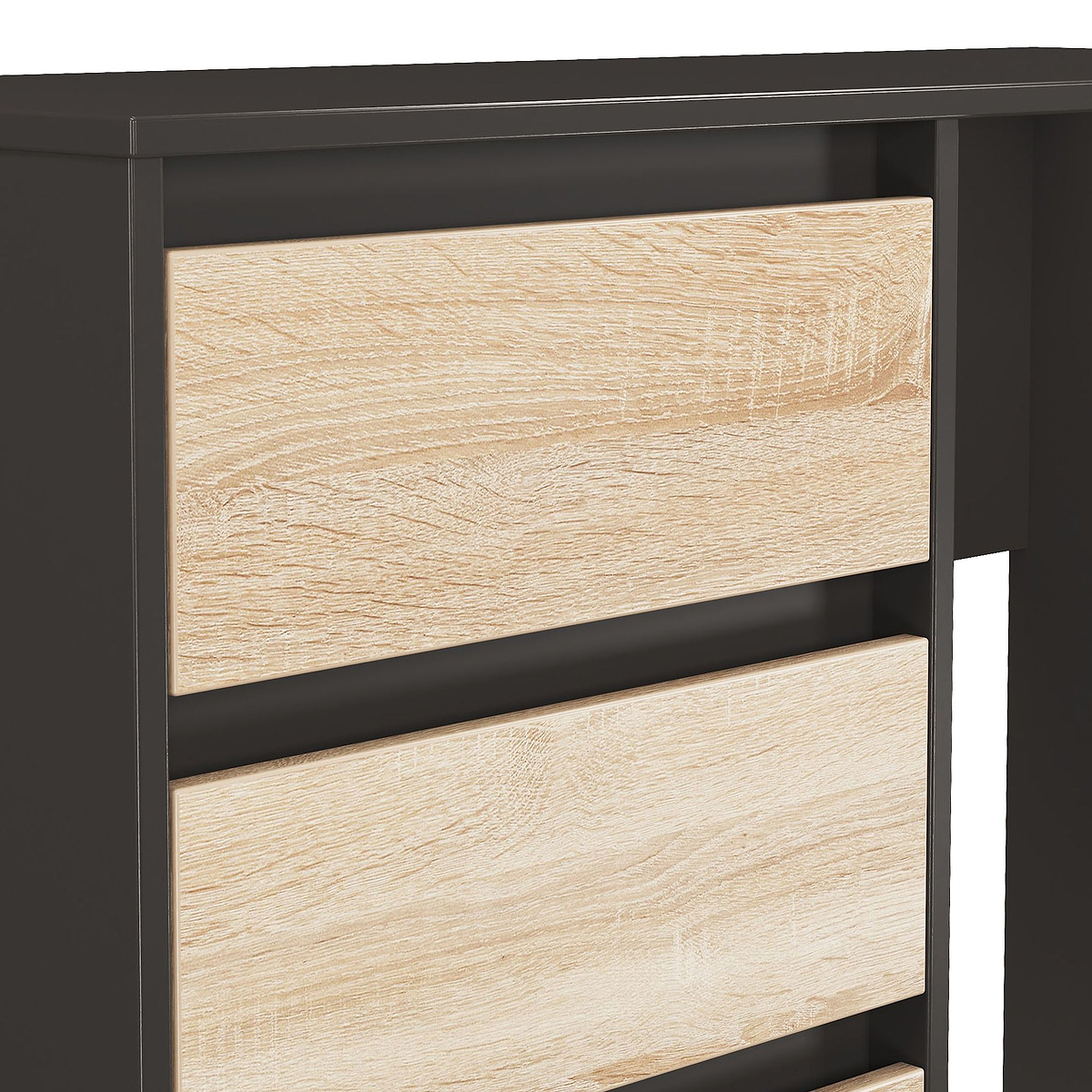 Axton 4 Drawer Dressing Table Oak Graphite Angle2 from Roseland Furniture