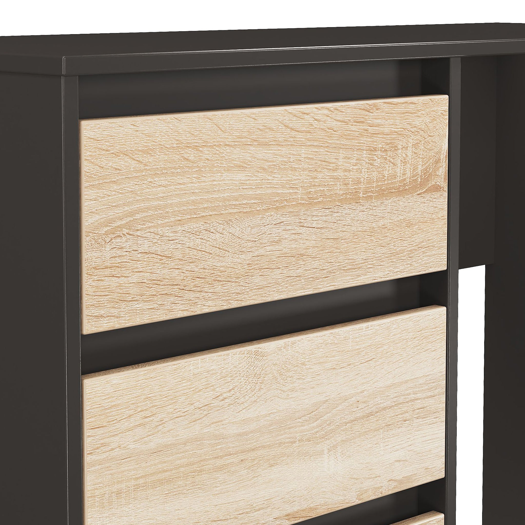 Axton 4 Drawer Dressing Table Oak Graphite Angle2 from Roseland Furniture