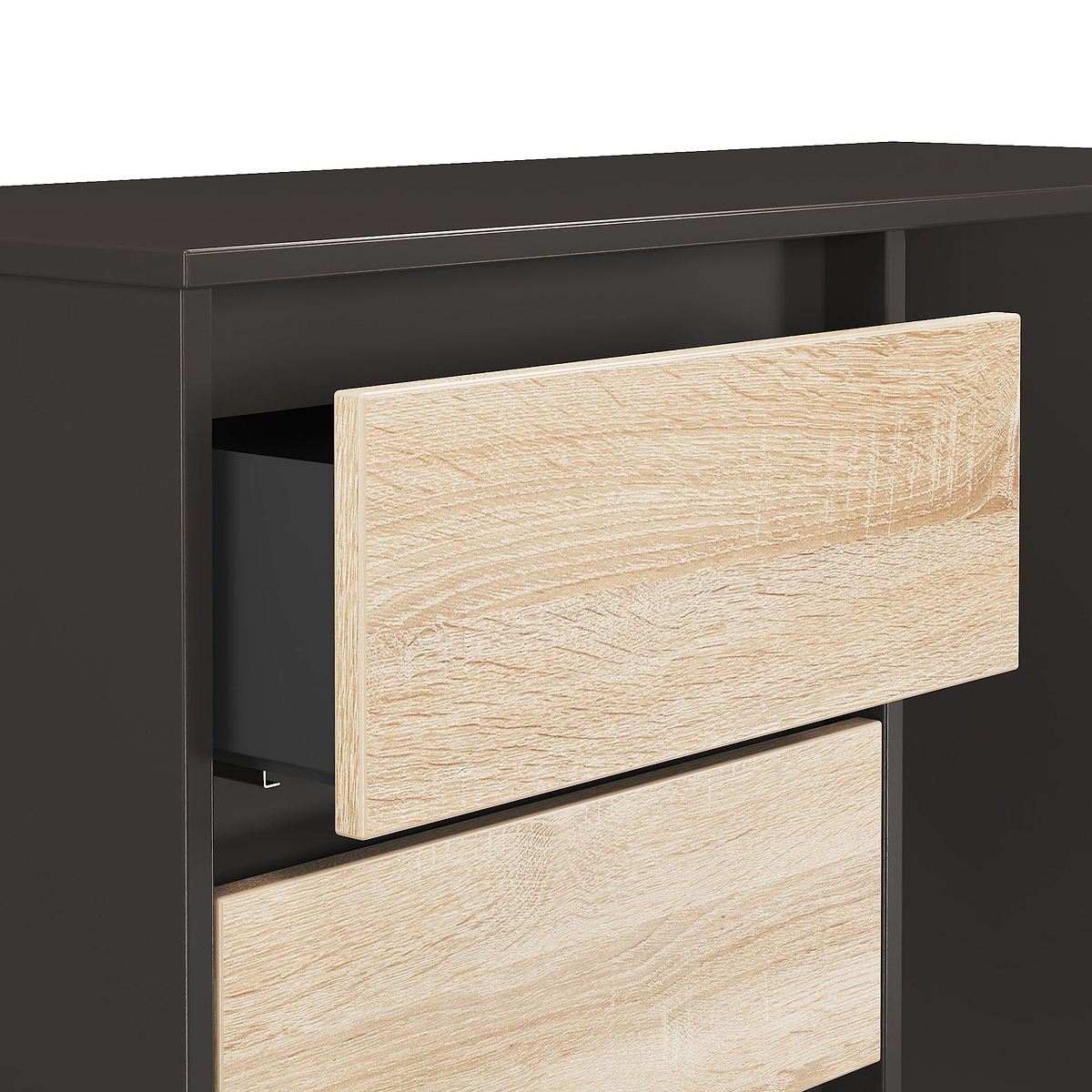 Axton 4 Drawer Dressing Table Oak Graphite Angle2 from Roseland Furniture