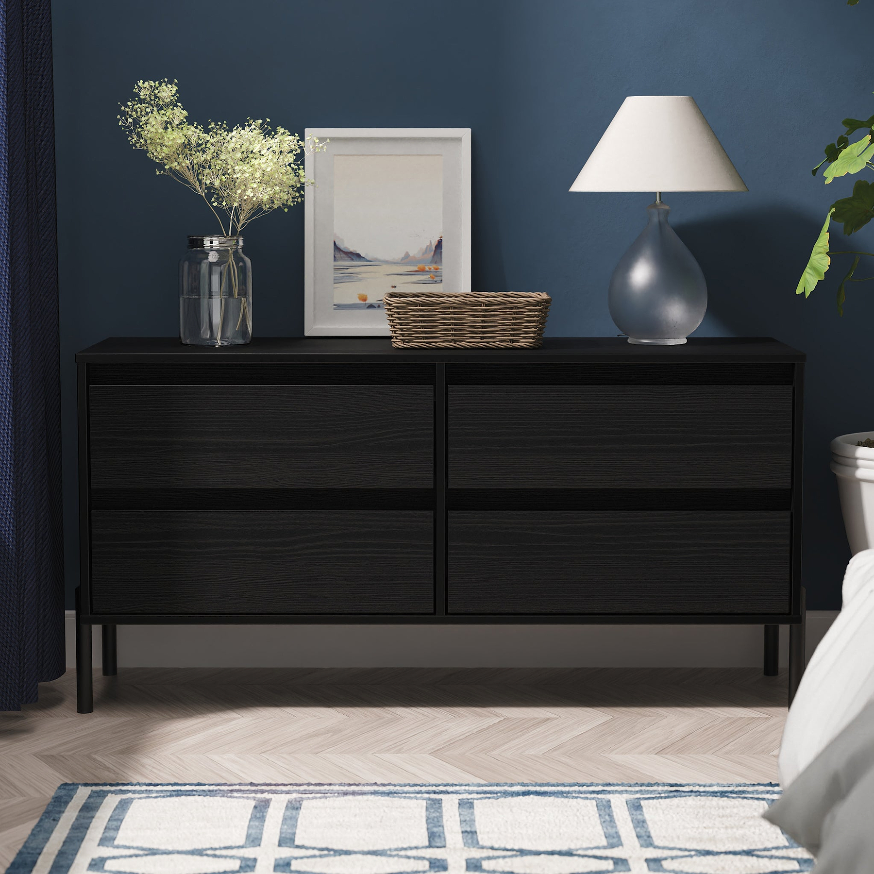 Axton 4 Drawer Low Storage Unit Black Ash from Roseland Furniture