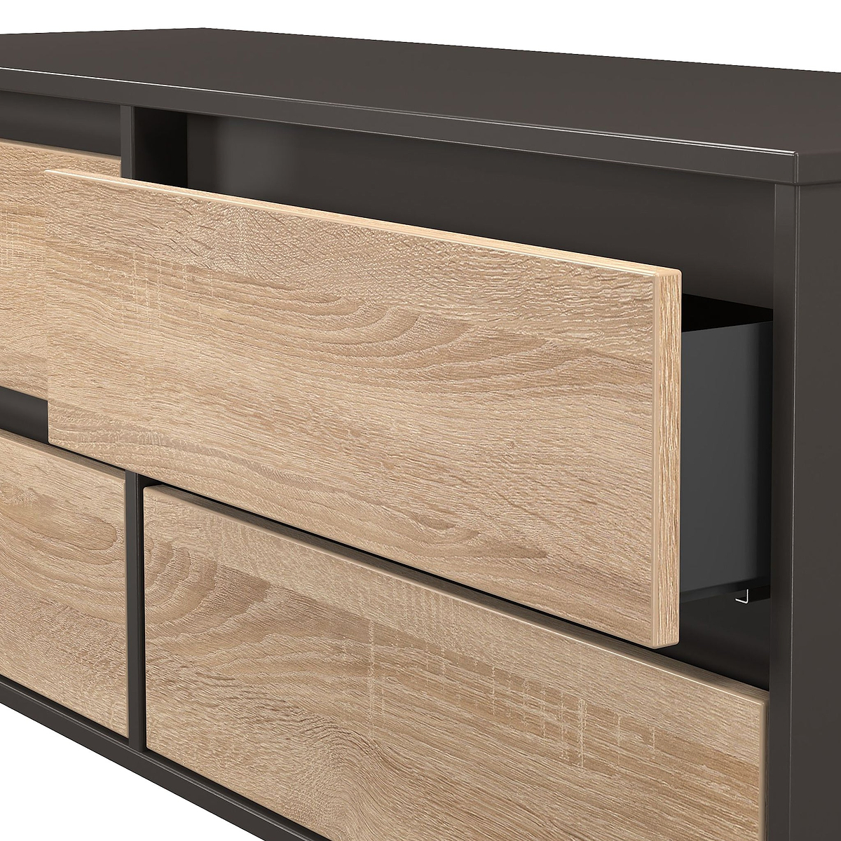 Axton 4 Drawer Low Storage Unit Oak Graphite from Roseland Furniture