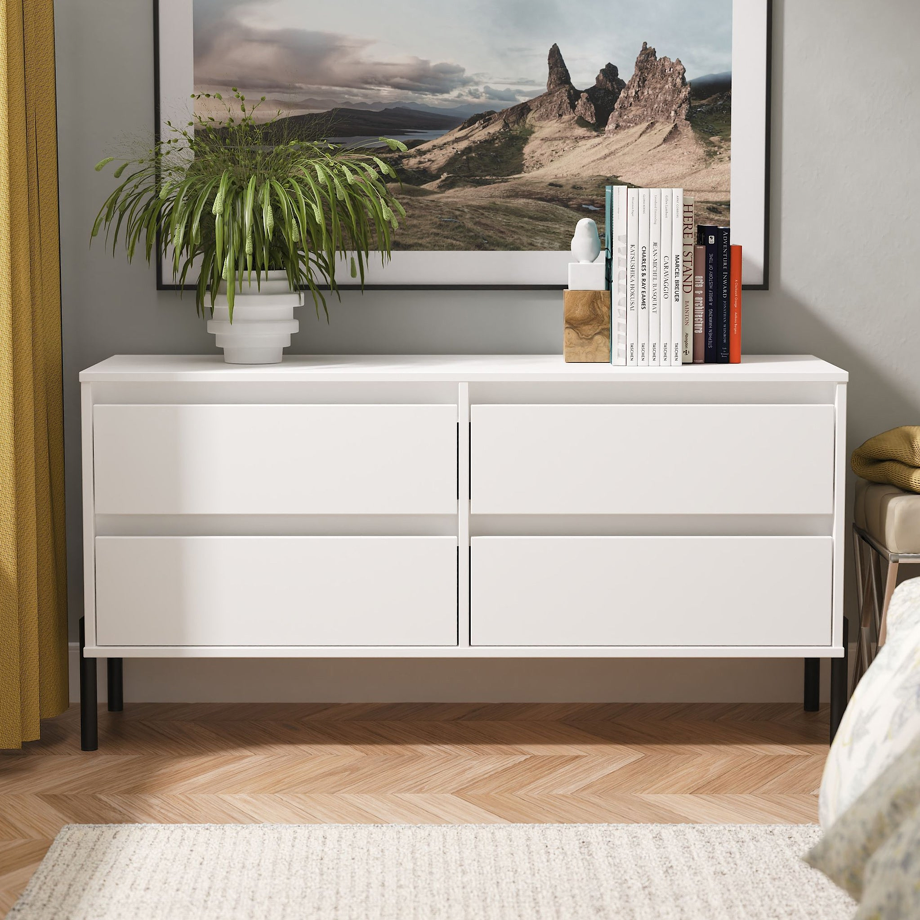 Axton 4 Drawer Low Storage Unit White Matt from Roseland Furniture