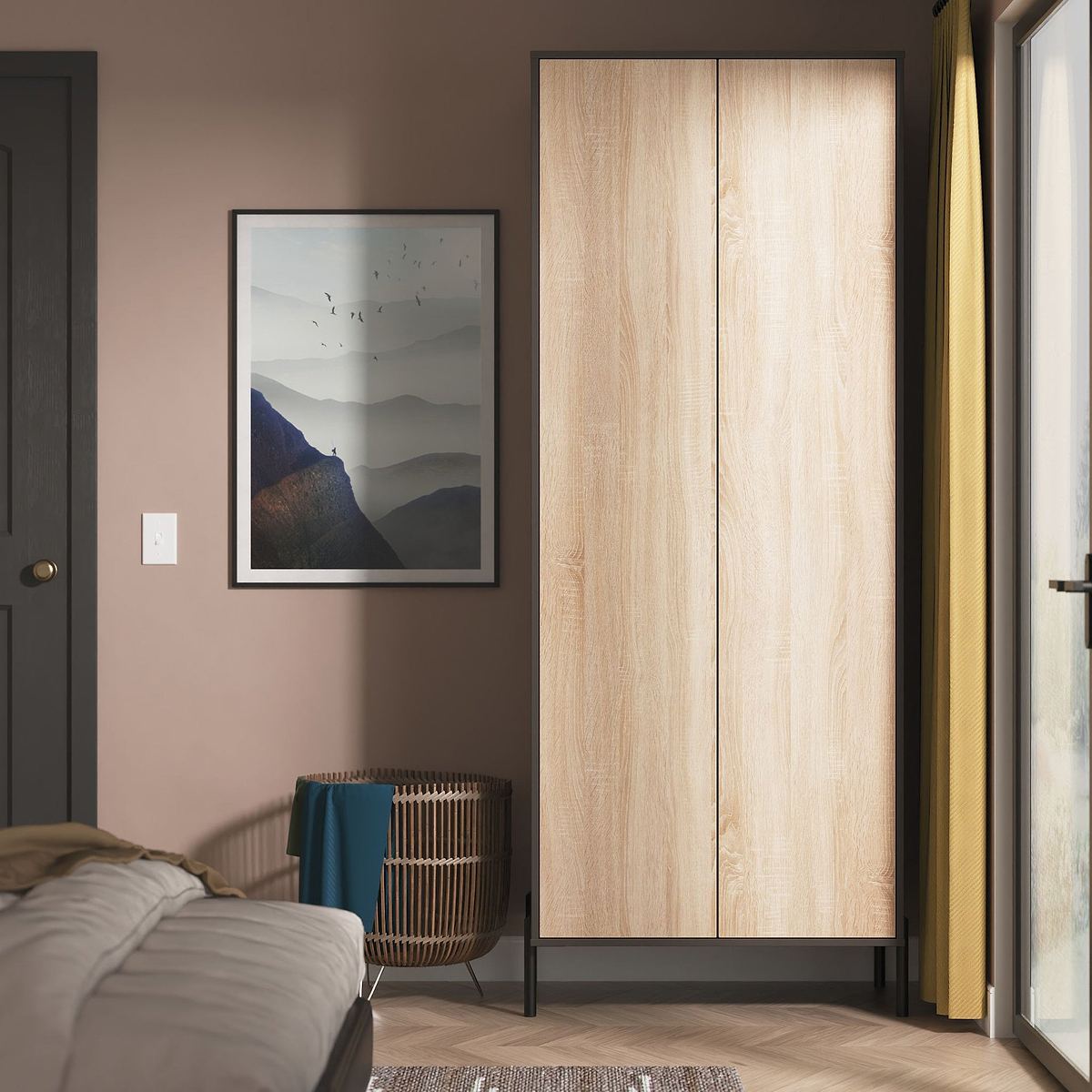 Axton Double Wardrobe Oak Graphite from Roseland Furniture