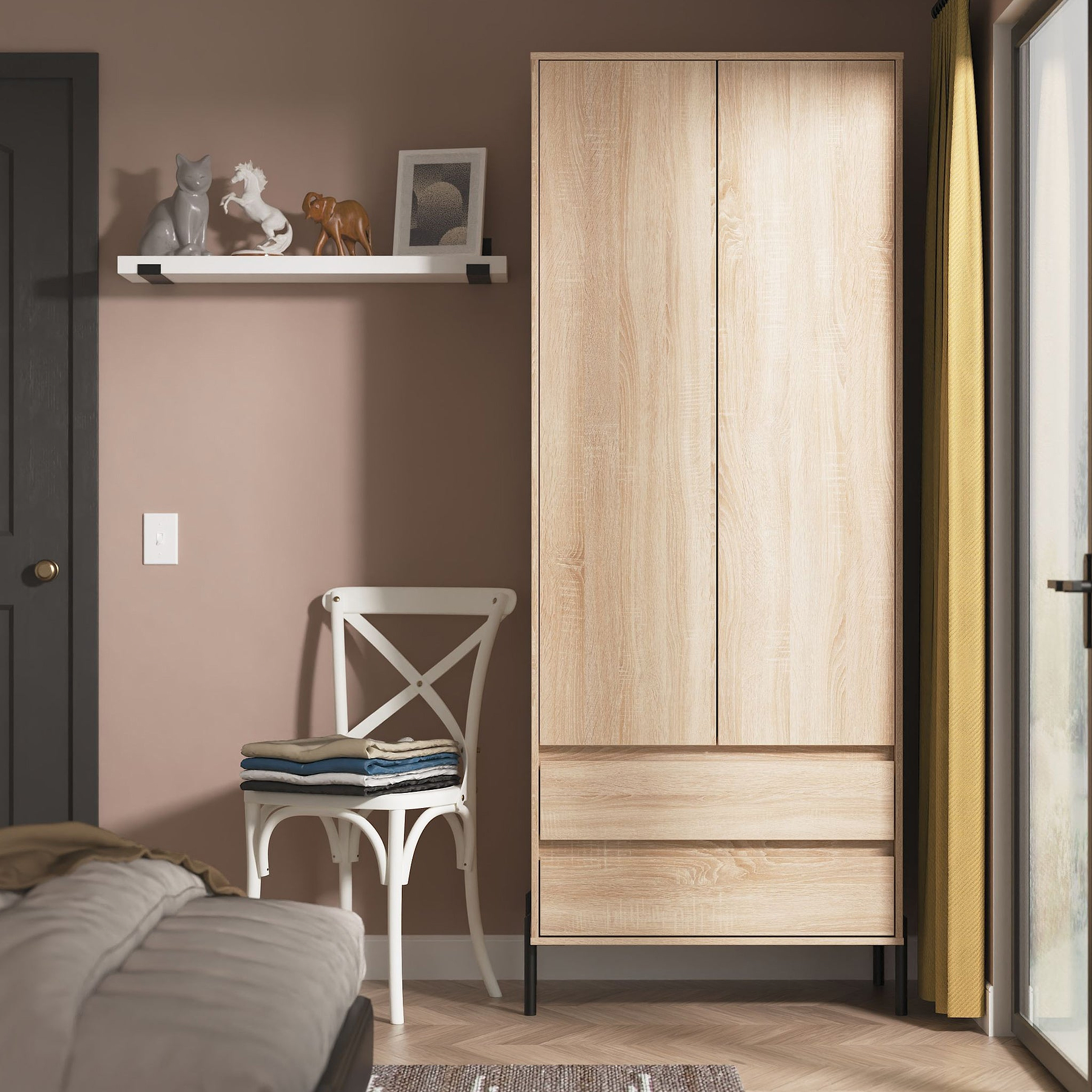 Axton Double Wardrobe 2 Drawers Oak from Roseland Furniture