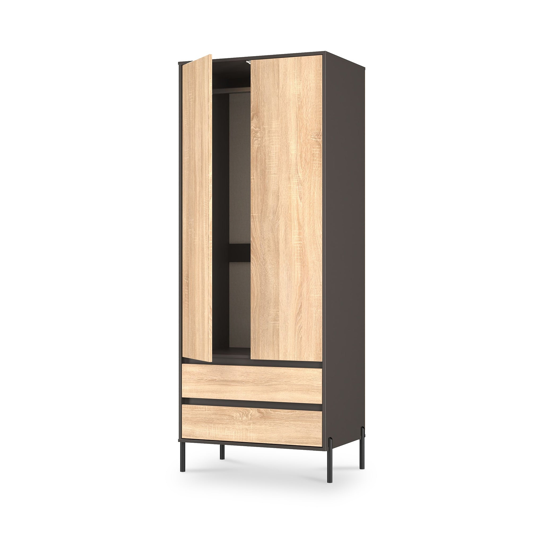 Axton Double Wardrobe 2 Drawers Oak Graphite from Roseland Furniture