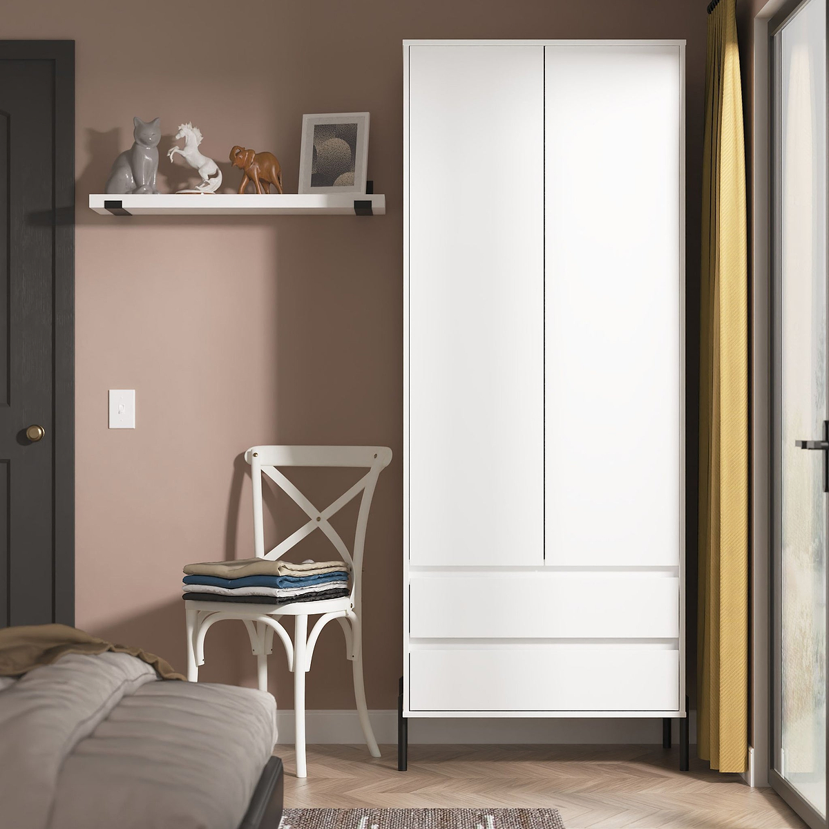 Axton Double Wardrobe 2 Drawers White Matt from Roseland Furniture