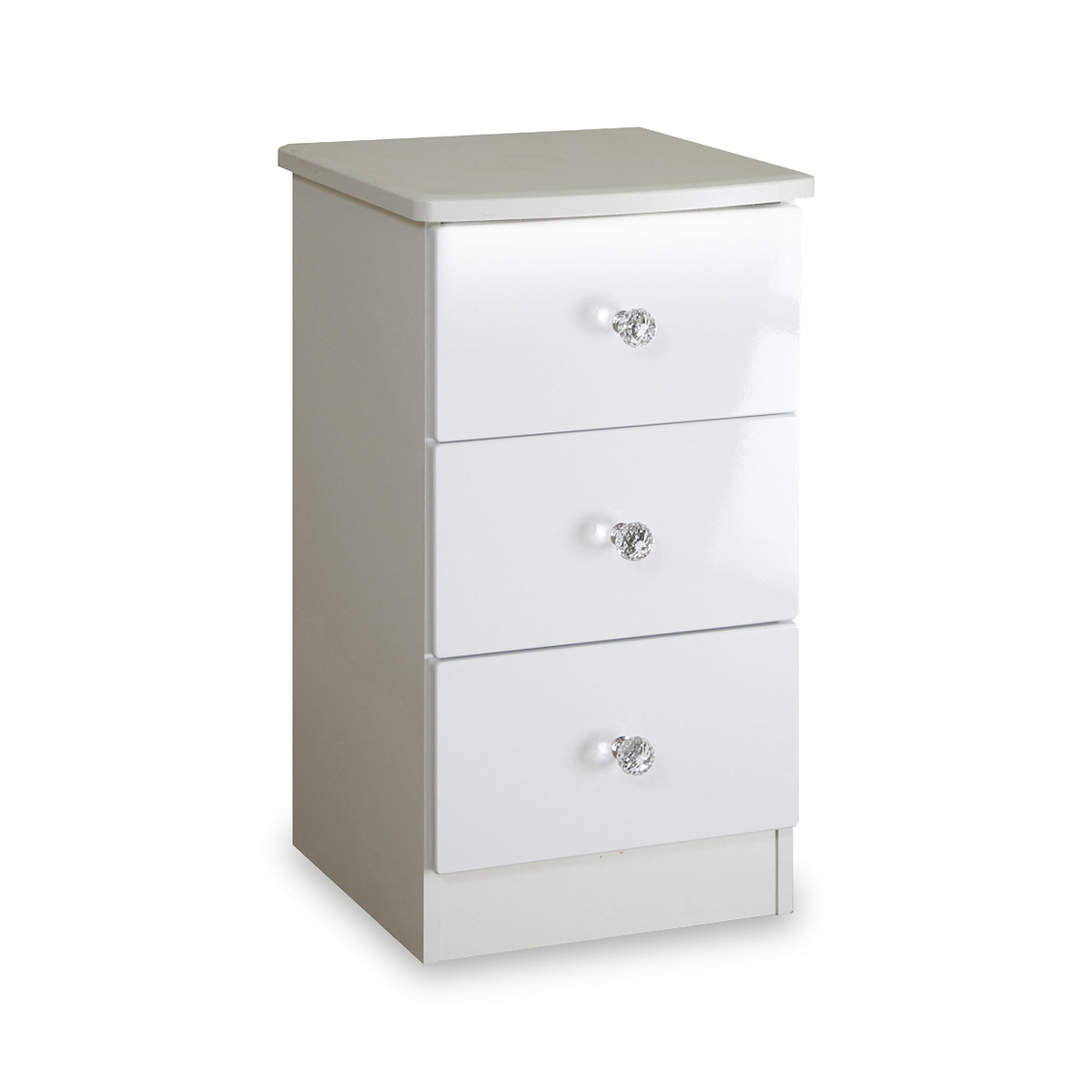 Aria White Gloss LED Lighting 3 Drawer Bedside from Roseland