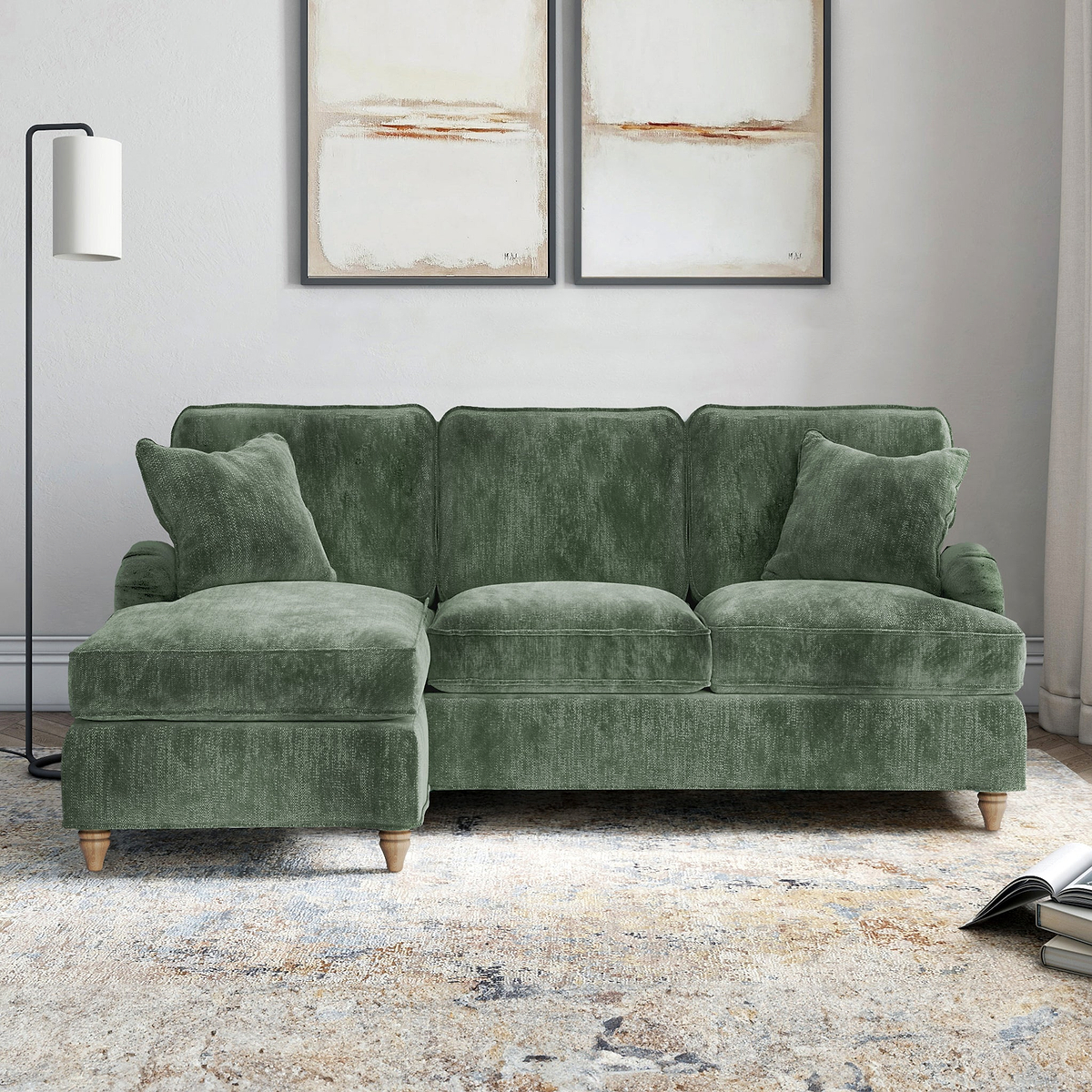Arthur Moss Green Left Hand Chaise Sofa from Roseland Furniture