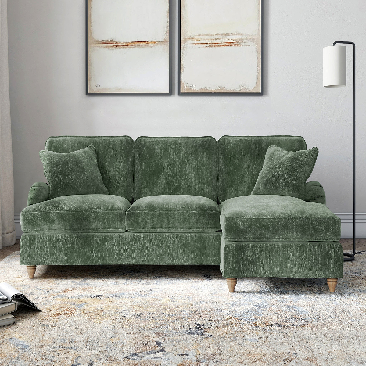 Arthur Moss Green Right Hand Chaise Sofa from Roseland Furniture