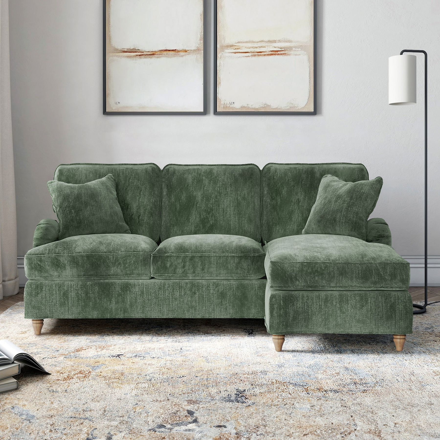Arthur Moss Green Right Hand Chaise Sofa from Roseland Furniture