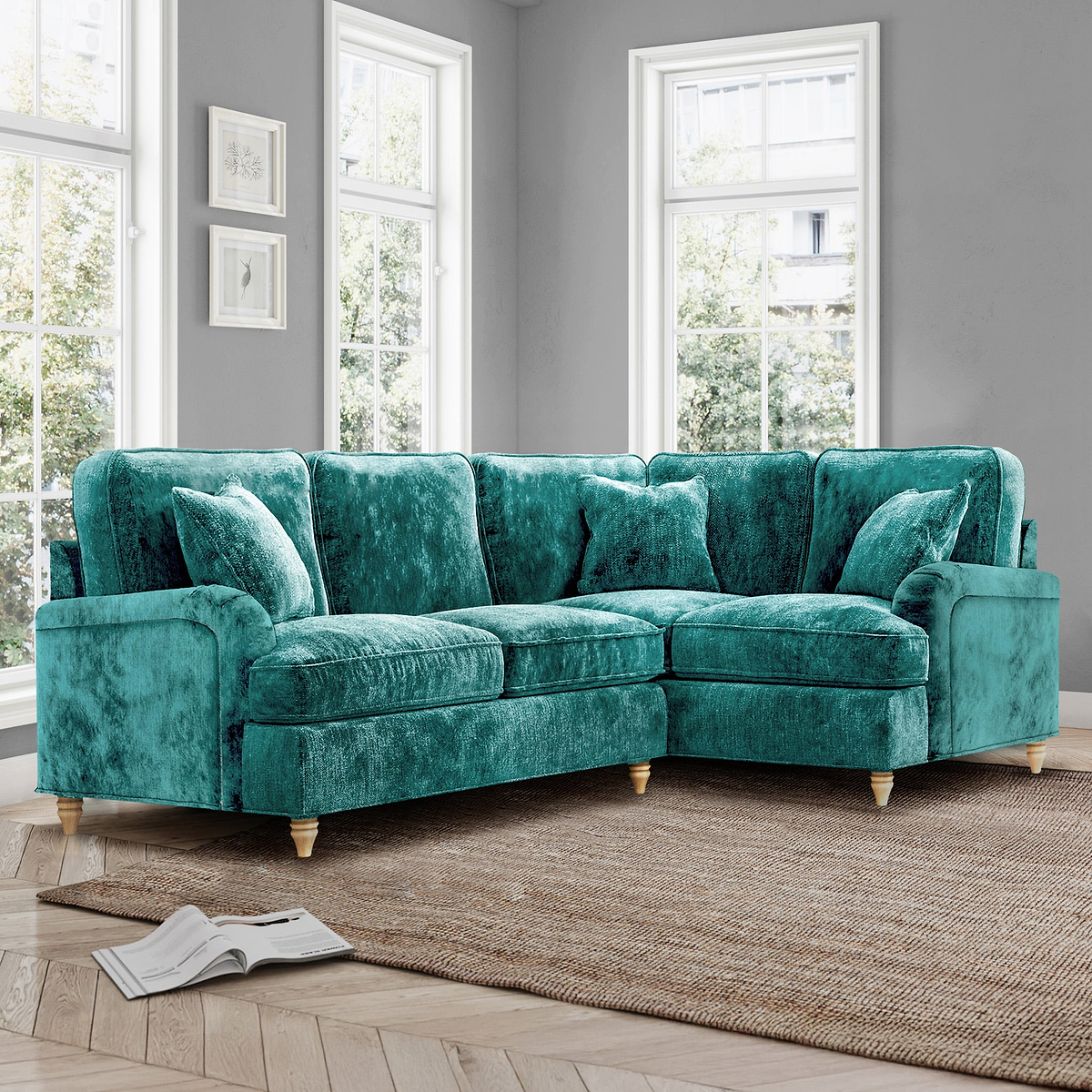 Arthur Emerald Green Corner Sofa from Roseland Furniture