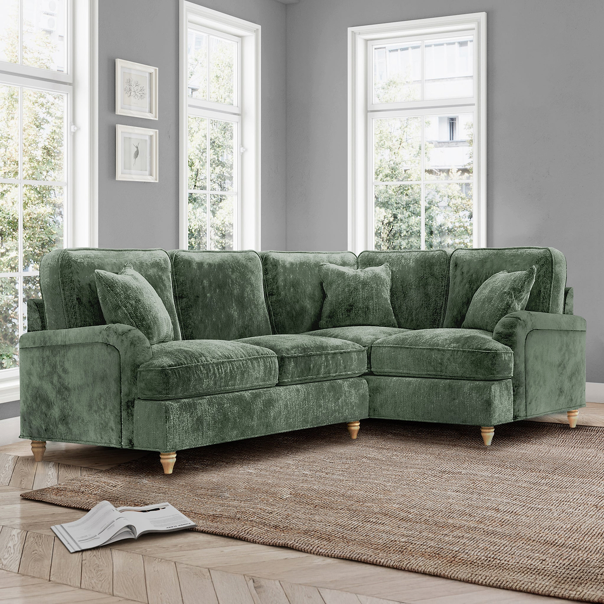 Arthur Moss Green Right Hand Corner Sofa from Roseland Furniture