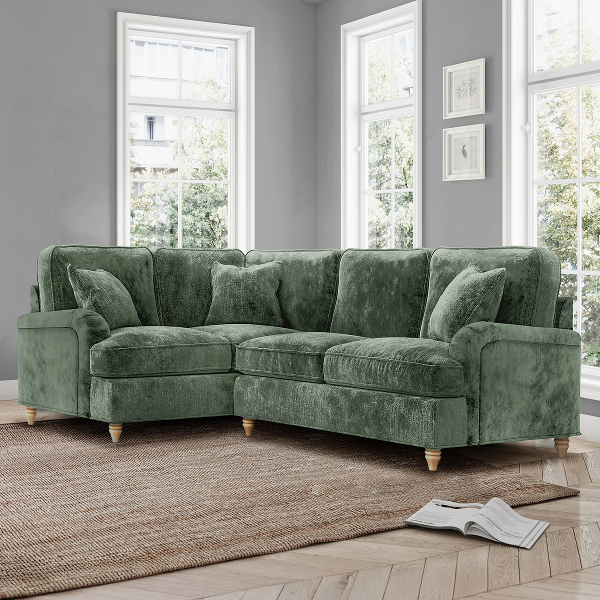 Arthur Moss Green Left Hand Corner Sofa from Roseland Furniture