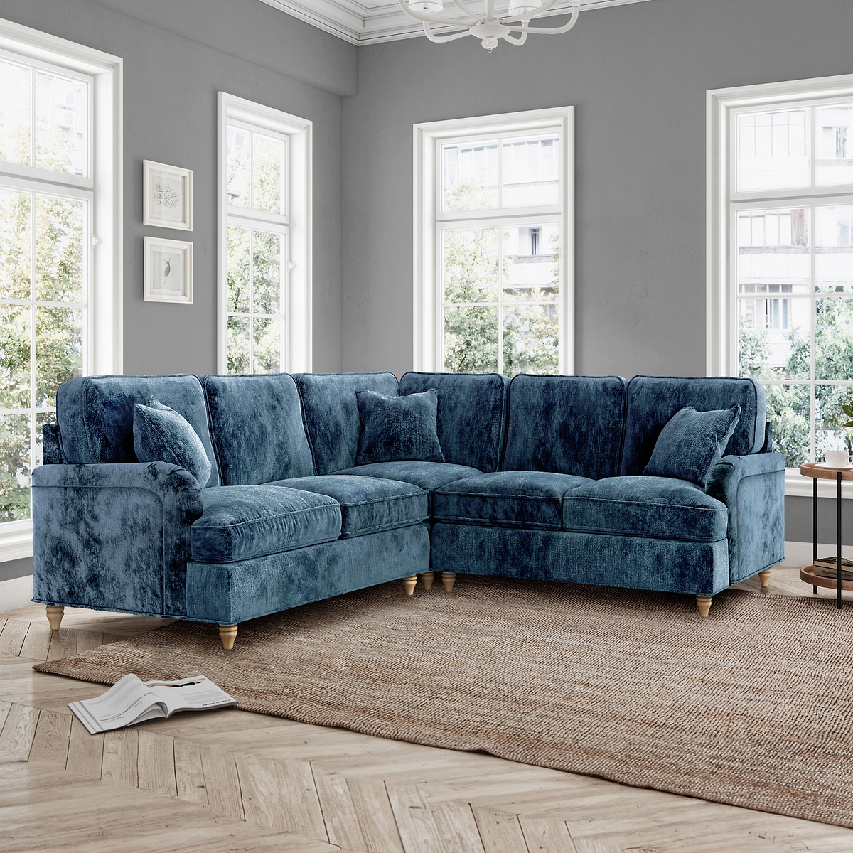 Arthur Navy Blue Large Corner Sofa from Roseland Furniture