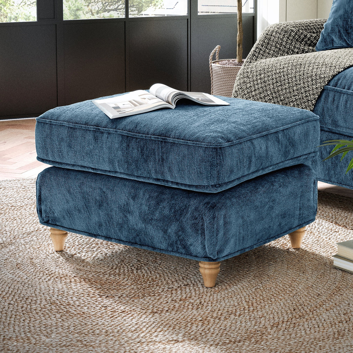 Alfie Storage Footstool Navy from Roseland Furniture