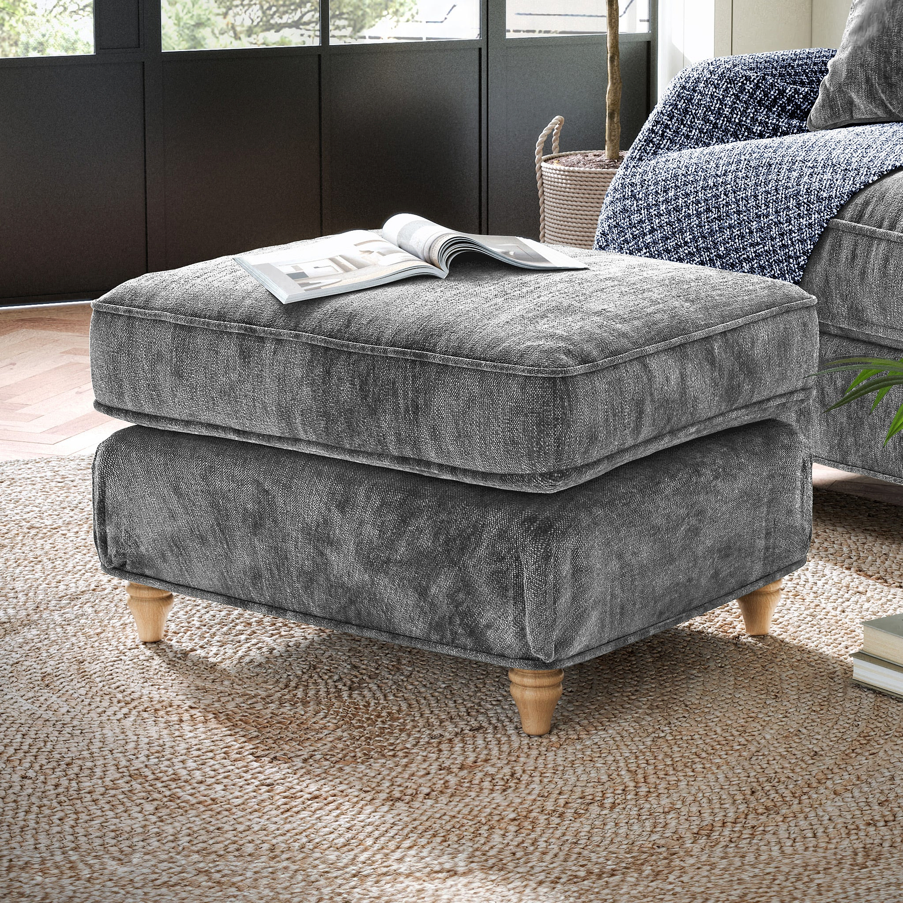 Alfie Storage Footstool Charcoal from Roseland Furniture