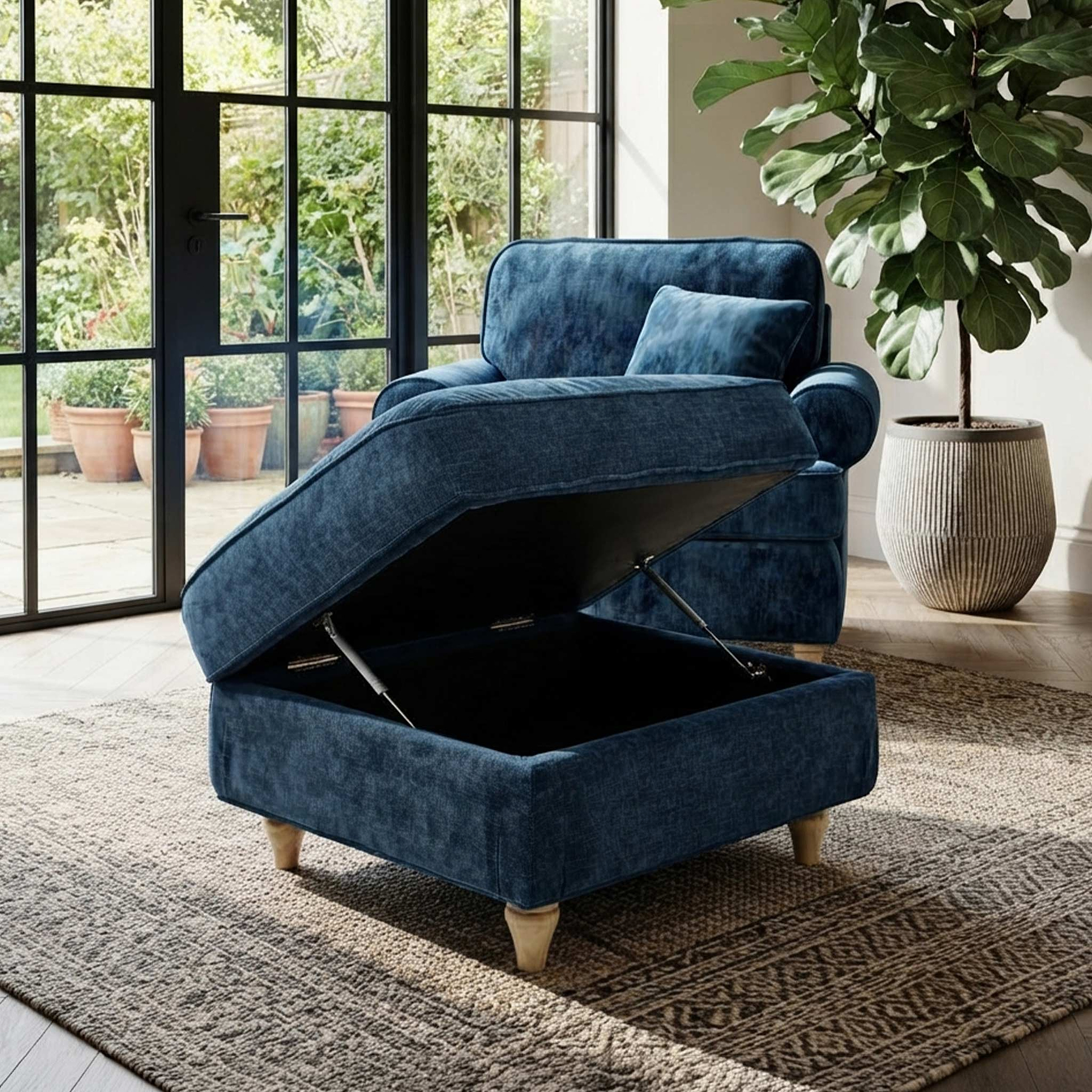 Alfie Storage Footstool Navy from Roseland Furniture