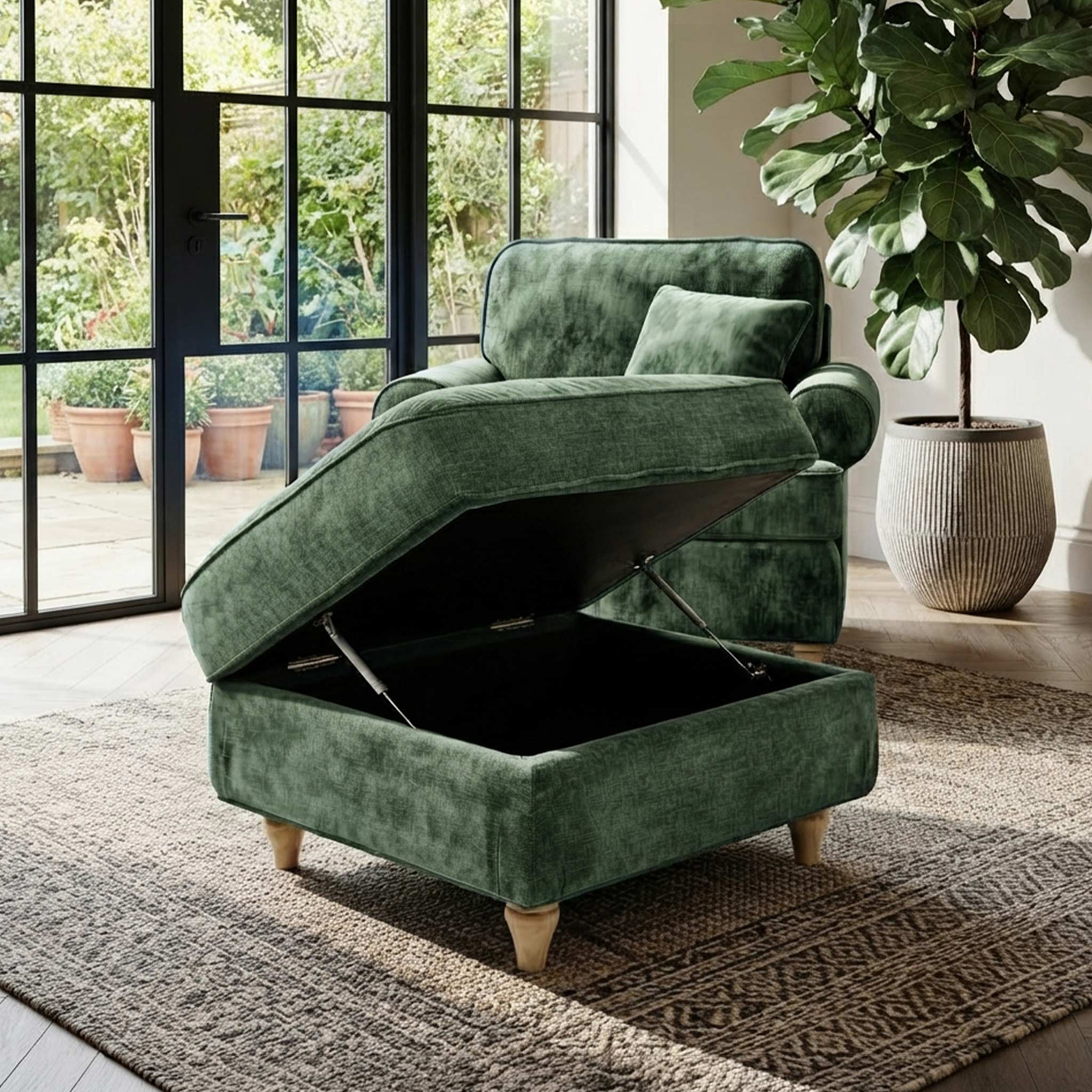Alfie Storage Footstool Moss Green from Roseland Furniture